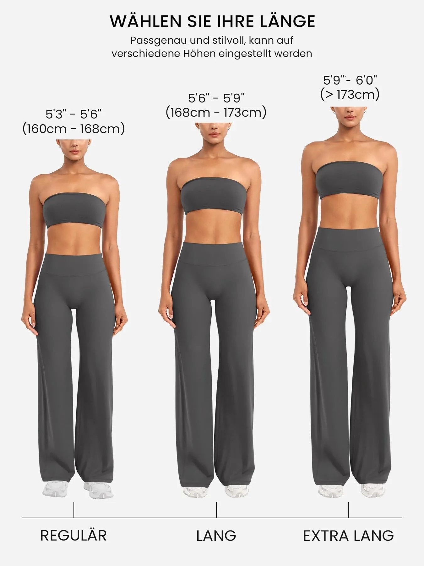 ZAAYO Leggings dritti senza cuciture per donna, vita alta, svasati - Pantaloni da yoga, pantaloni da yoga, pantaloni svasati per donna, pantaloni svasati Regular / Lunghi / Extra lunghi, grigio, M - immagine 3