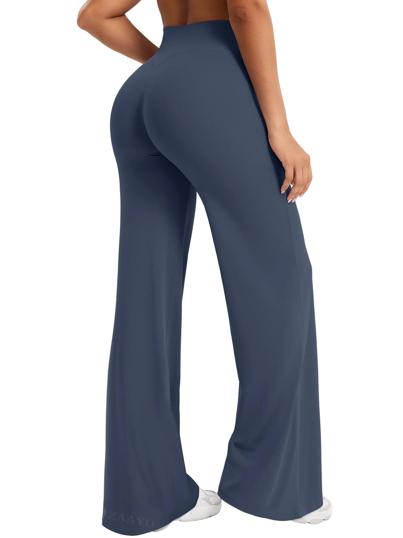 ZAAYO Leggings dritti senza cuciture da donna a vita alta svasati Pantaloni da yoga Pantaloni da yoga Pantaloni svasati da donna Pantaloni svasati Regular / Lungo / Extra lungo, Blu marino, XS Extra - immagine 2