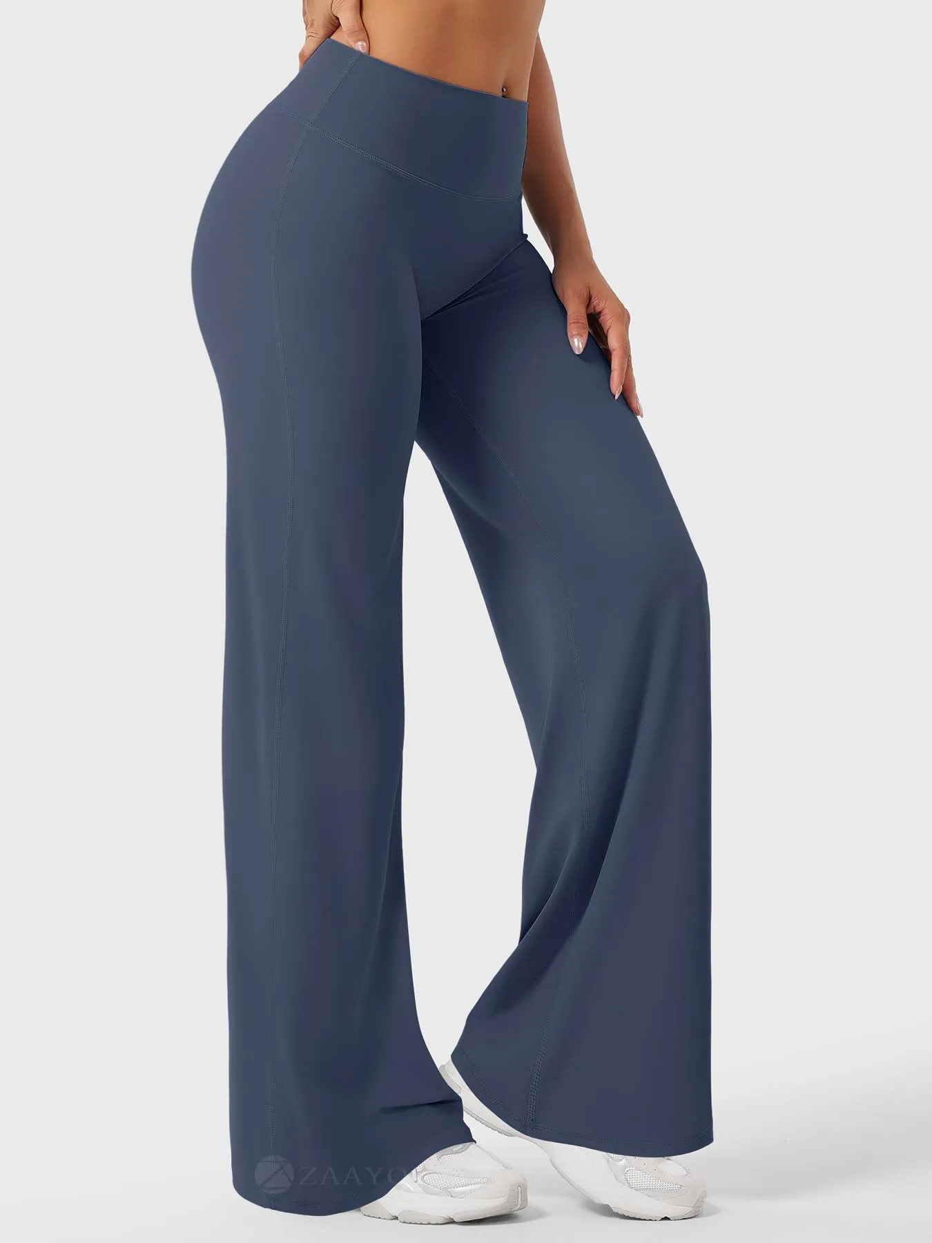 ZAAYO Leggings dritti senza cuciture da donna a vita alta svasati Pantaloni da yoga Pantaloni da yoga Pantaloni svasati da donna Pantaloni svasati Regular / Lungo / Extra lungo, Blu marino, XS Extra - immagine 4