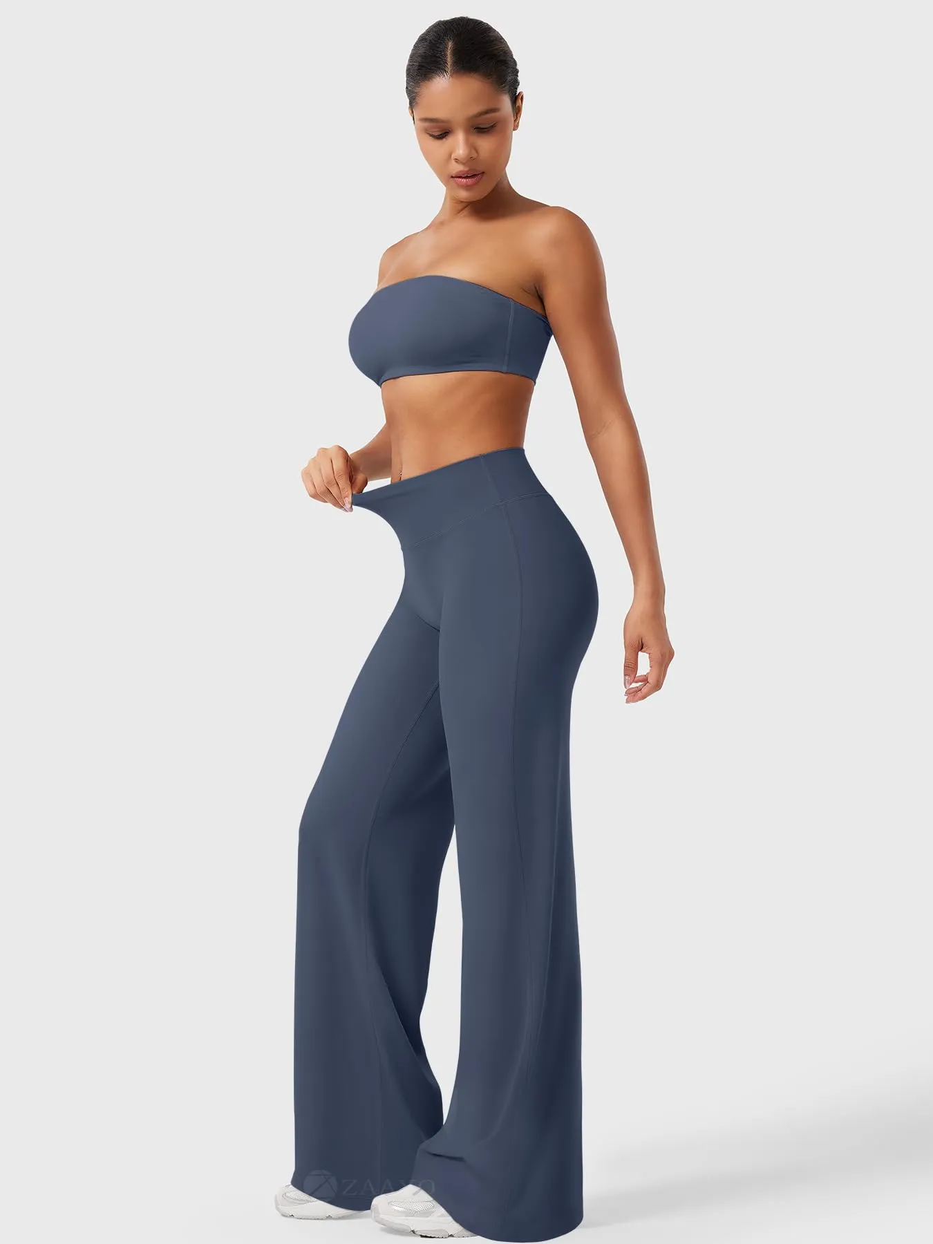 ZAAYO Leggings dritti senza cuciture da donna a vita alta svasati Pantaloni da yoga Pantaloni da yoga Pantaloni svasati da donna Pantaloni svasati Regular / Lungo / Extra lungo, Blu marino, XS Extra - immagine 5