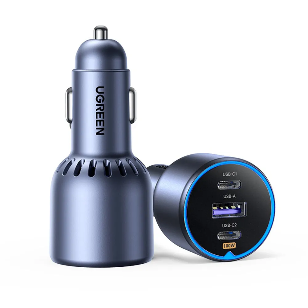Caricabatterie Auto Con Cavo USB-C UGREEN EC705, 130W, 5A, 1 x USB-A - 2 x USB-C, Grigio - immagine 1