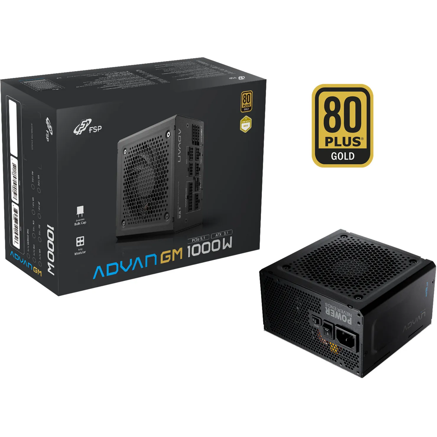 ADVAN GM 1000W alimentatore per computer 20+4 pin ATX ATX Nero, Alimentatore PC - immagine 1