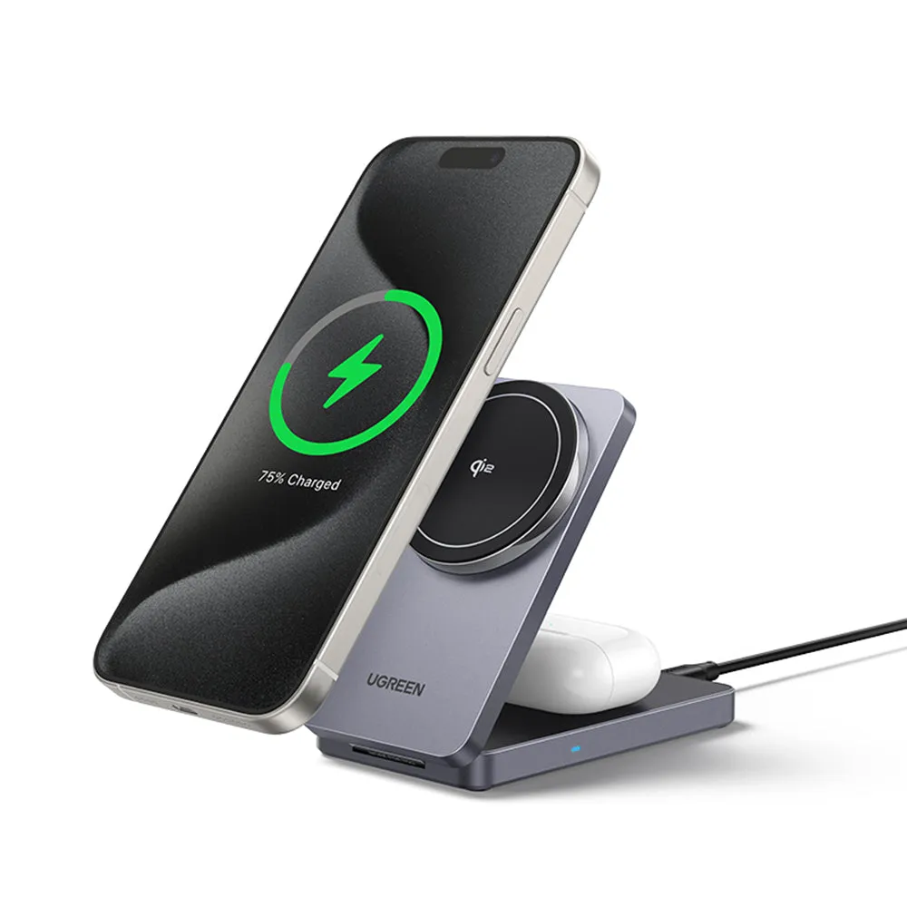 Caricabatterie Wireless UGREEN W706 2in1, 20W, 1.67A, Nero - immagine 1