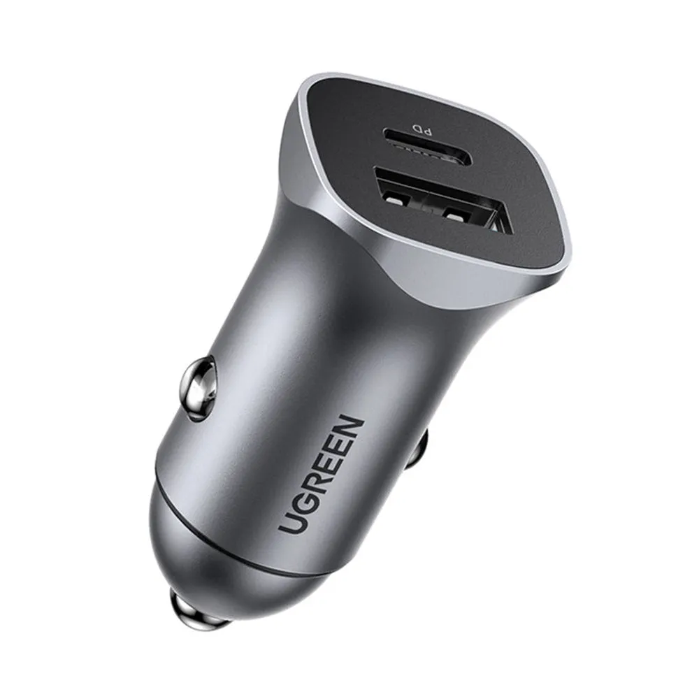 Caricabatterie Auto UGREEN CD130, 24W, 3A, 1 x USB-A - 1 x USB-C, Grigio - immagine 1