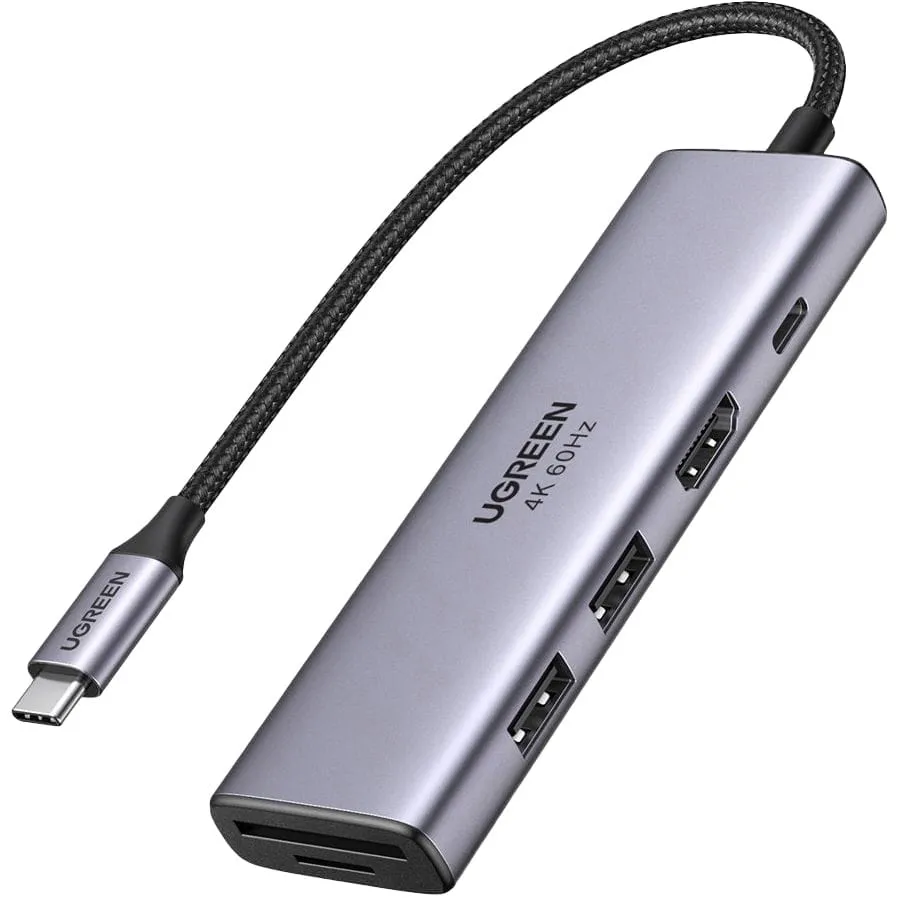 Hub USB-C UGREEN CM511 (60384), 2 x USB-A 3.0 - 1 x USB-C - 1 x HDMI - 1 x SD - 1 x microSD, Grigio - immagine 1