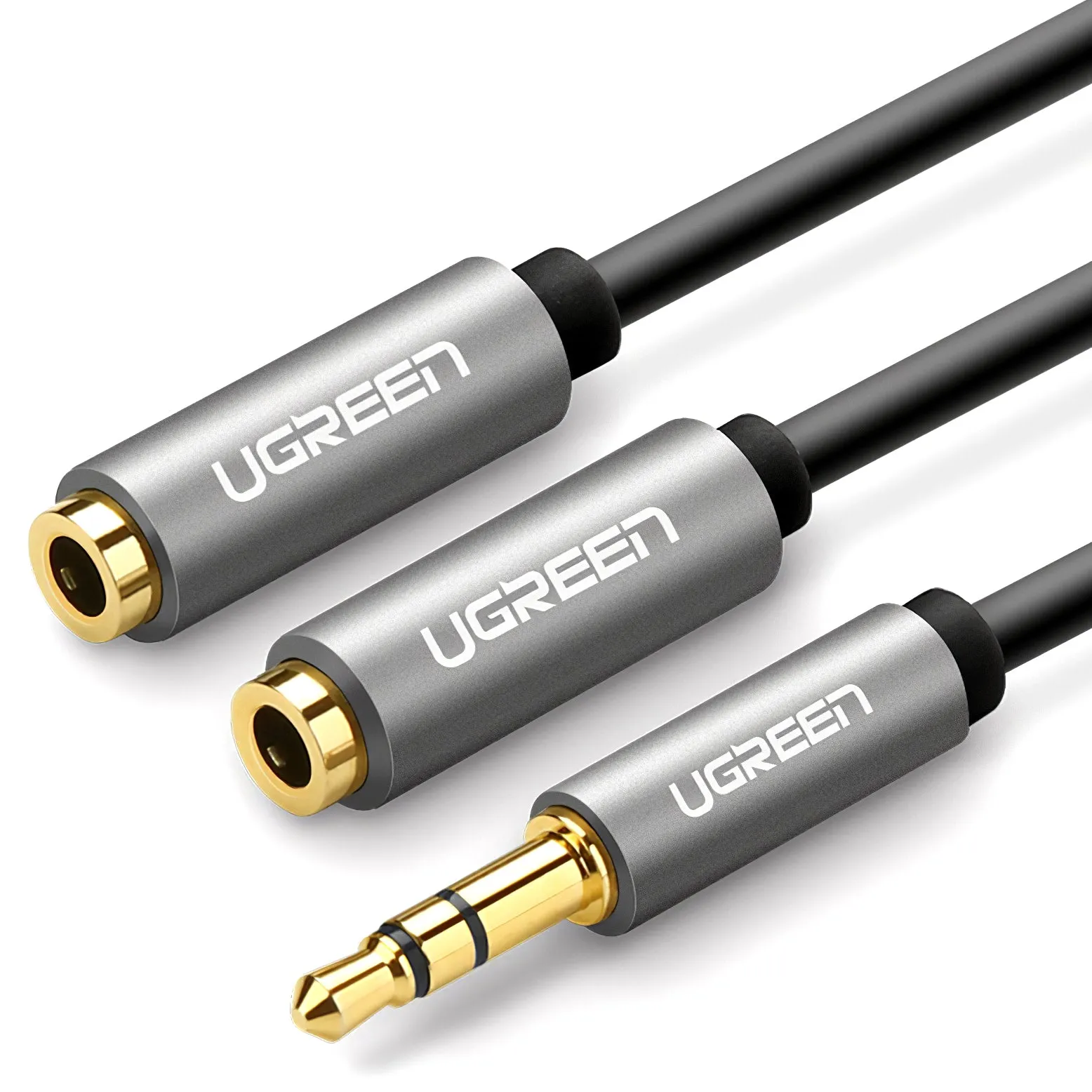 Adattatore Audio Splitter 3.5mm - 2 x 3.5mm UGREEN AV123 2in1, 0.2m, Grigio - immagine 1