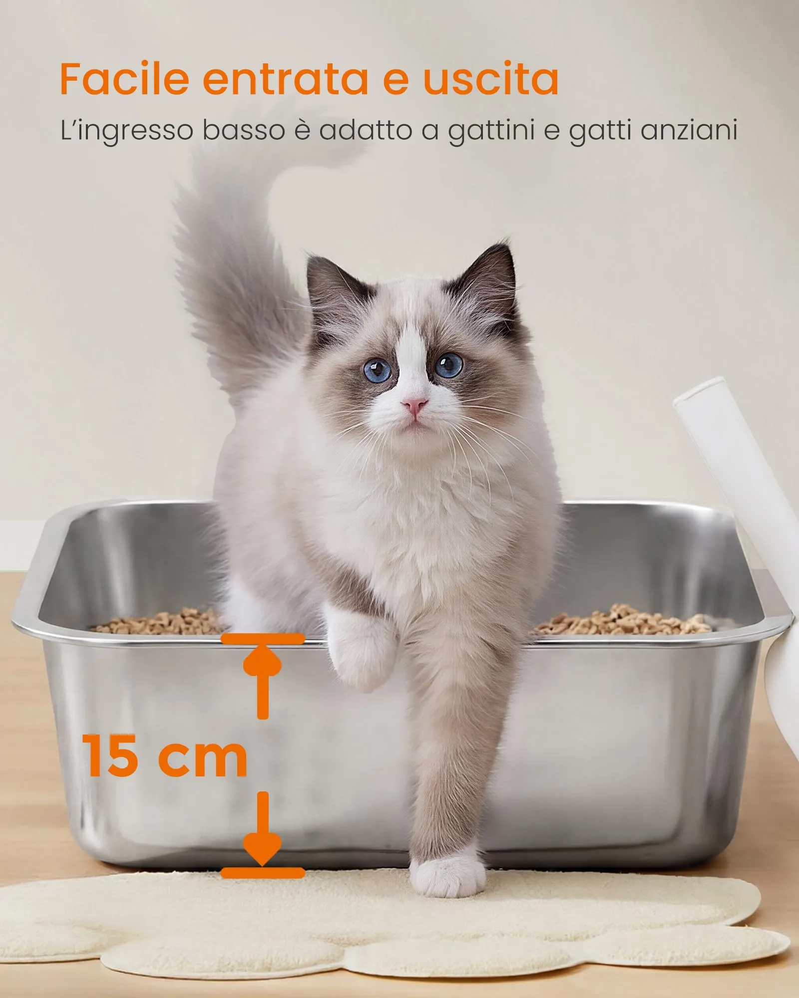 Feandrea Lettiera per Gatti in Acciaio Inox, Vaschetta Aperta con Paletta - immagine 6