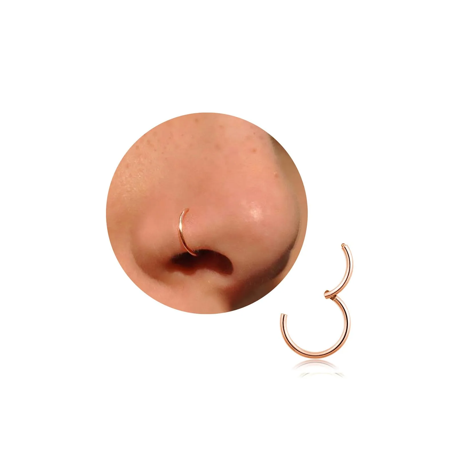 Anello da naso in oro e argento, sottile, in titanio, per uomo e donna, 20 g, 18 g, 16 g, per setto trago, conch, per labbra, naso, anelli da 6 mm/7 mm/8 mm/9 mm/10 mm, 8 mm, Titanio, Nessuna pietra - immagine 1