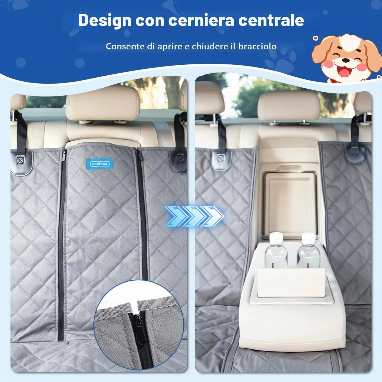 Nobleza Telo Auto per Cani 137×121 CM, Coprisedile Auto per Cani Compatibile con Braccioli, Impermeabile Antigraffiato e Antiscivolo, Coprisedile Posteriore Auto Universale, Grigio - immagine 4