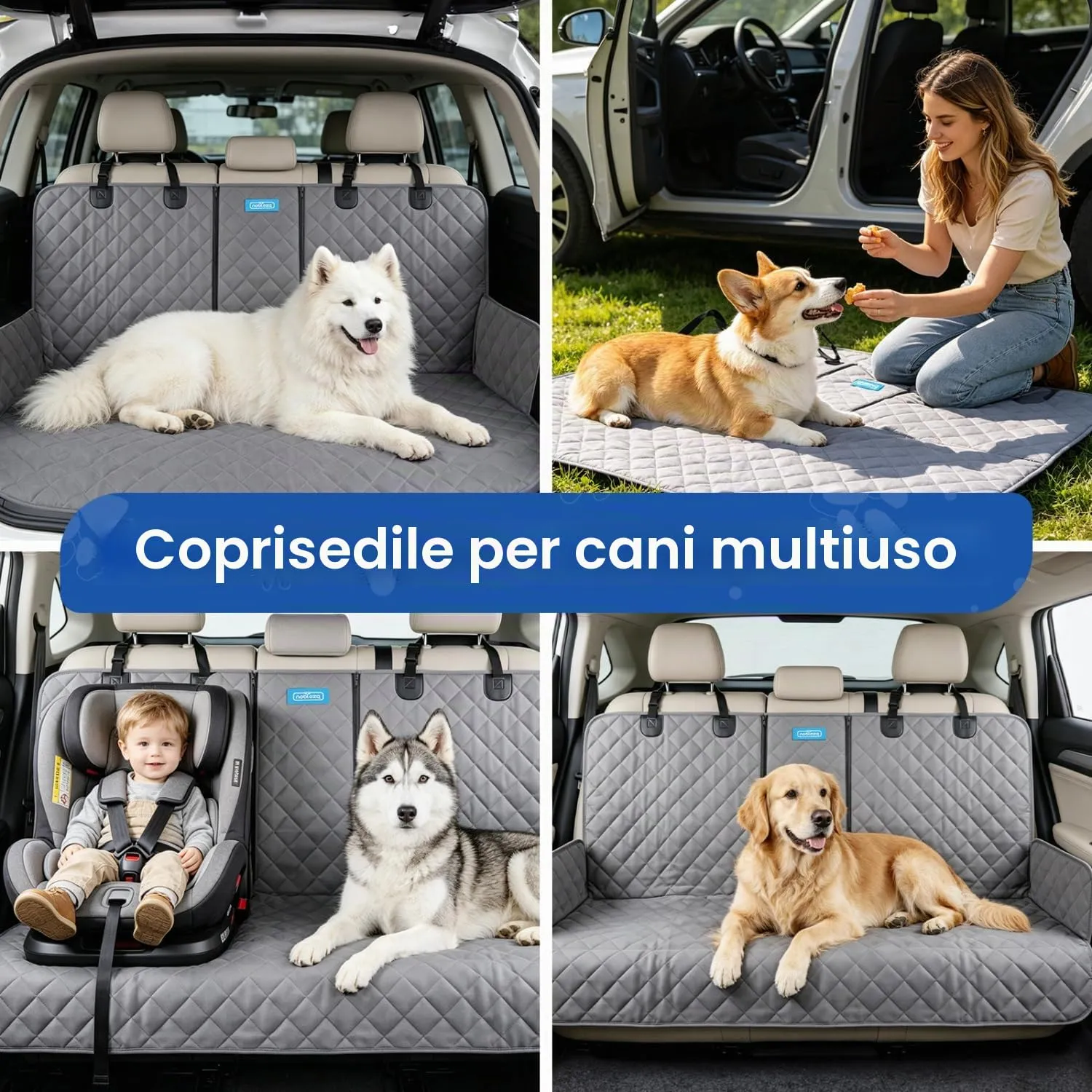 Nobleza Telo Auto per Cani 137×121 CM, Coprisedile Auto per Cani Compatibile con Braccioli, Impermeabile Antigraffiato e Antiscivolo, Coprisedile Posteriore Auto Universale, Grigio - immagine 7