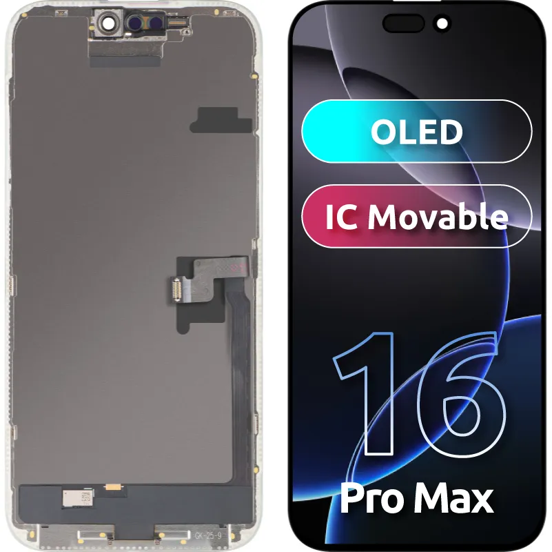Display con Touchscreen MP compatibile con Apple iPhone 16 Pro Max, con Cornice, Versione OLED FHD IC Movable, Nero - immagine 1