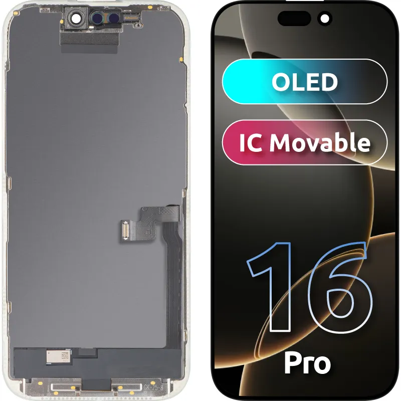 Display con Touchscreen MP compatibile con Apple iPhone 16 Pro, con Cornice, Versione OLED FHD IC Movable, Nero - immagine 1