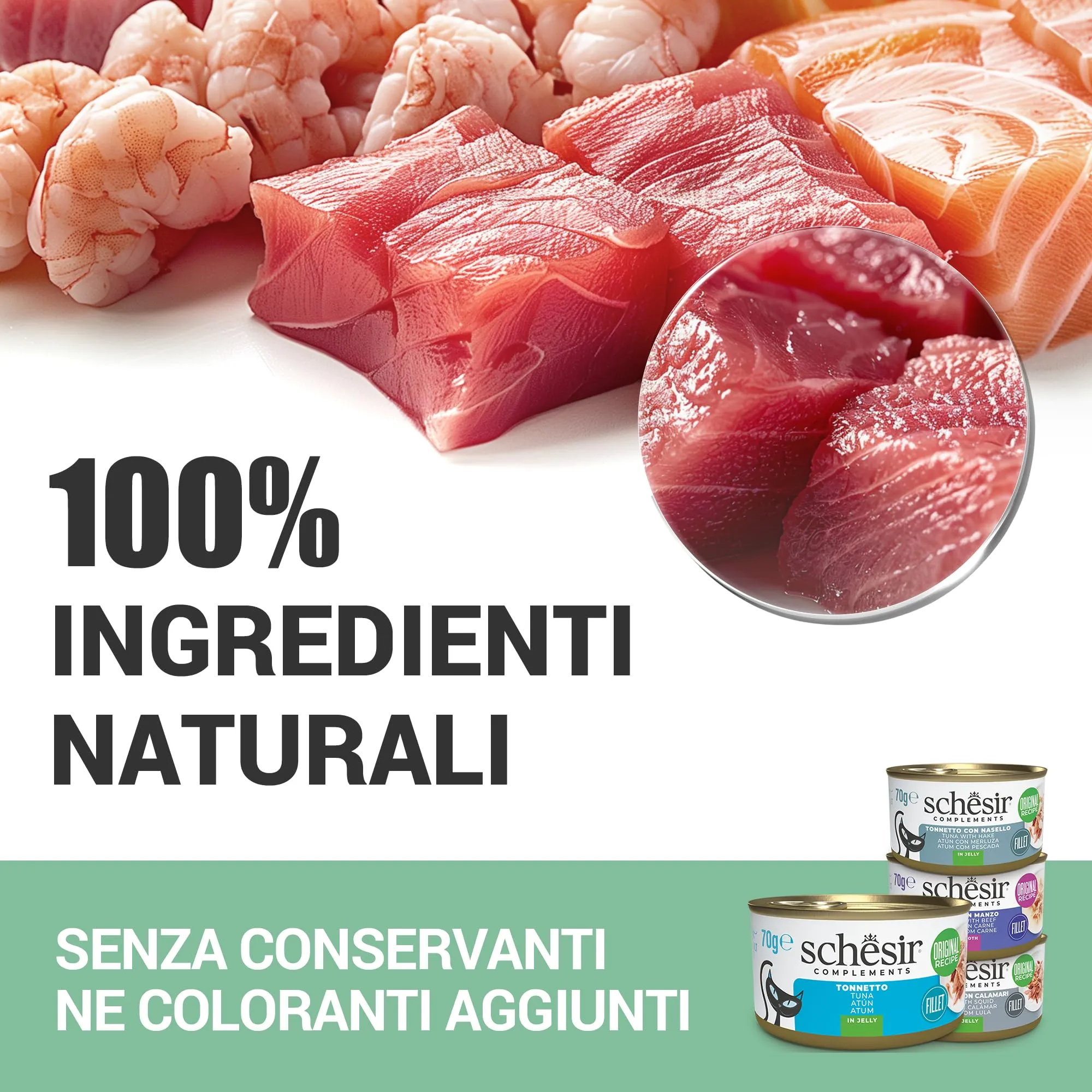 Schesir, Variety Pack, Alimento Umido per Gatti, in Brodo, con Vitamine Aggiunte, 100% Filetti Naturali, 6 lattine da 70g - immagine 4