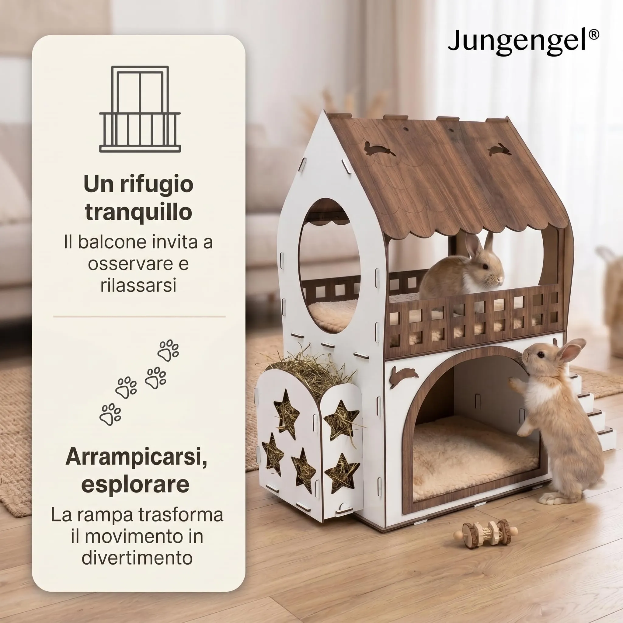 Jungengel Casetta per Conigli XXL Conigliera Legno Interno con Balcone - immagine 2