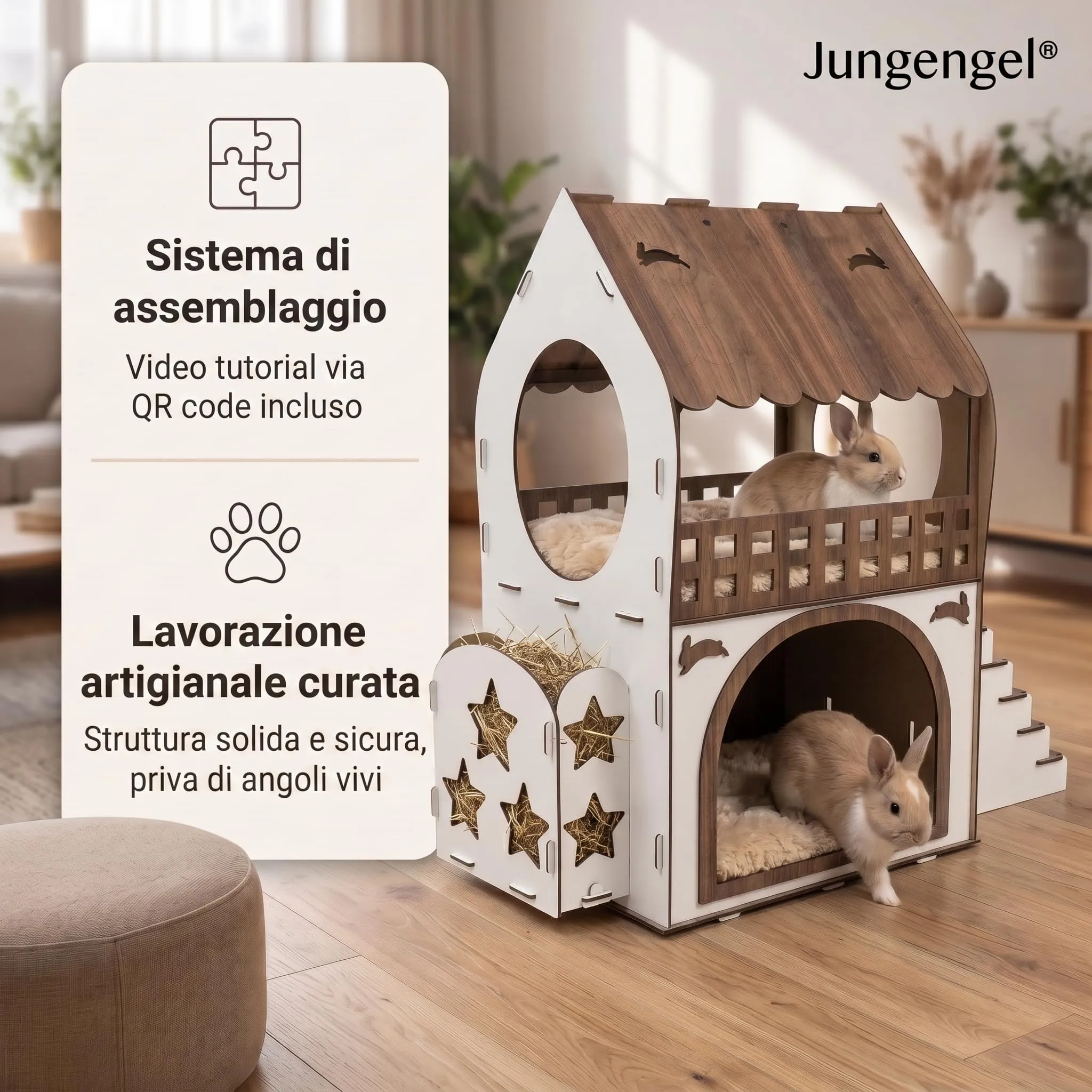 Jungengel Casetta per Conigli XXL Conigliera Legno Interno con Balcone - immagine 3