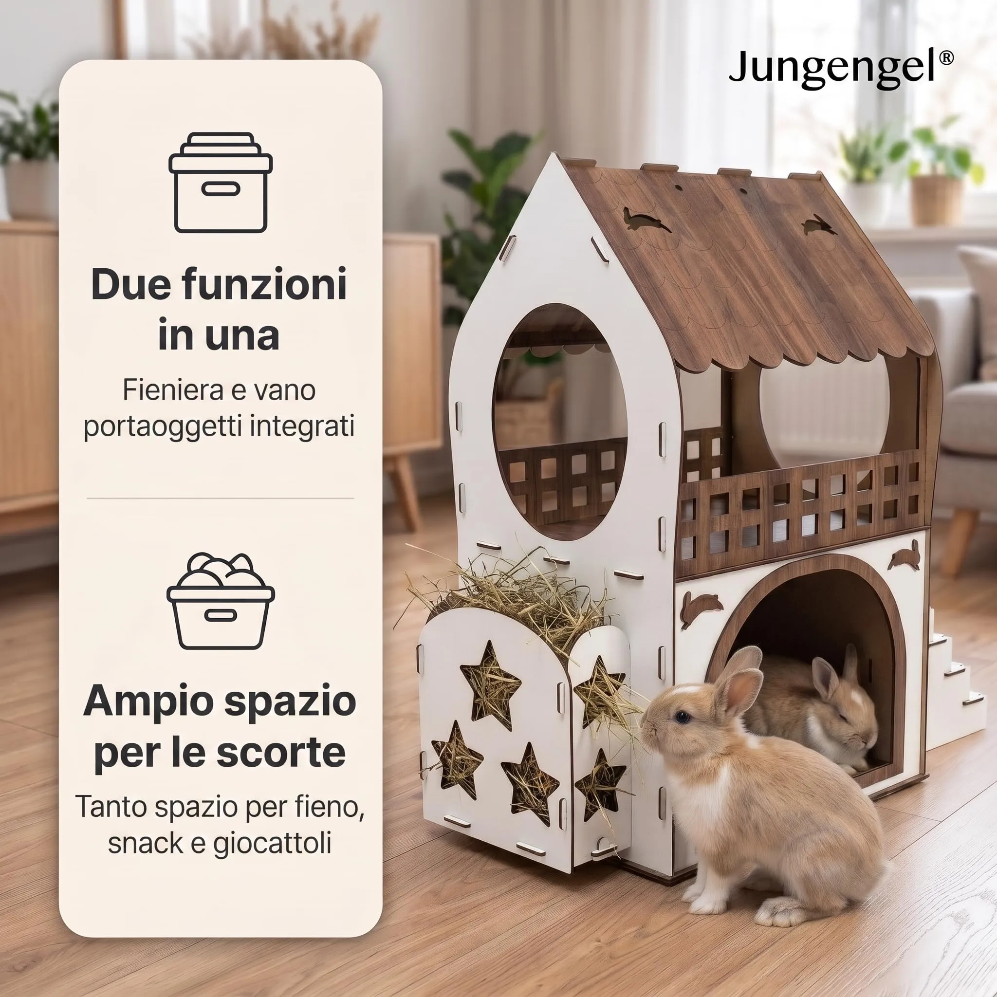 Jungengel Casetta per Conigli XXL Conigliera Legno Interno con Balcone - immagine 4