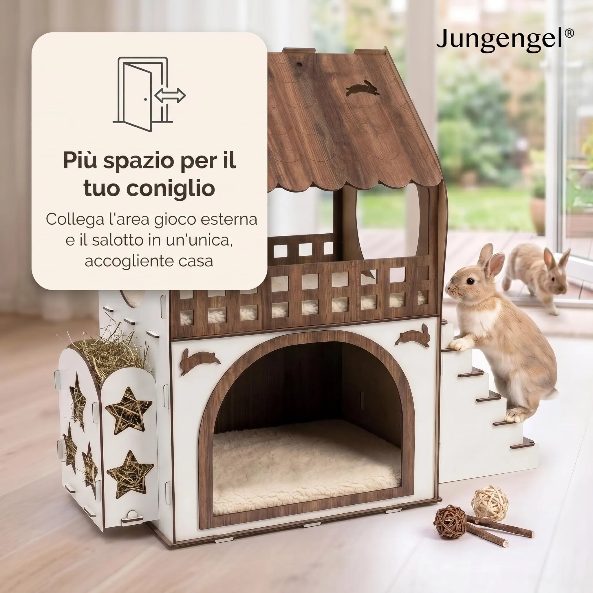Jungengel Casetta per Conigli XXL Conigliera Legno Interno con Balcone - immagine 5