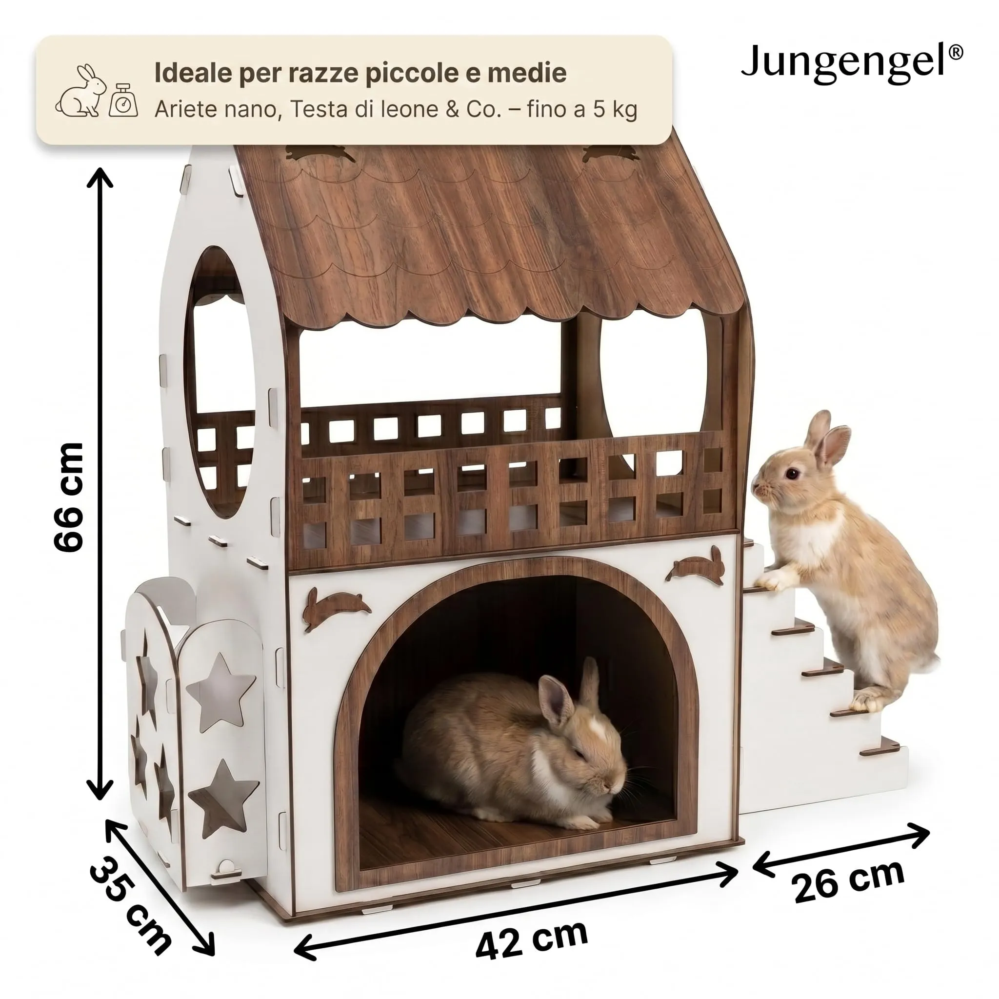 Jungengel Casetta per Conigli XXL Conigliera Legno Interno con Balcone - immagine 6