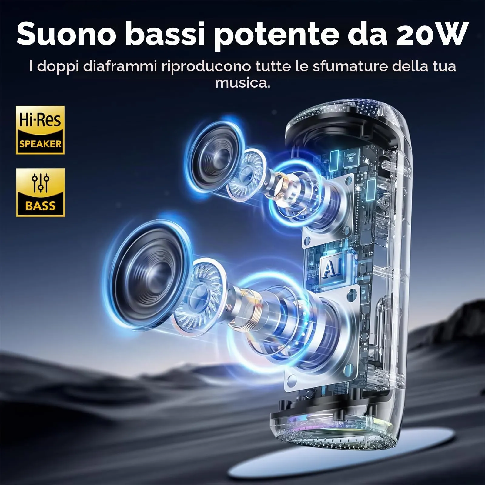 Cassa Bluetooth 5.4 Potente 20W, Doppio Driver Basso, 20H Autonomia, Casse Bluetooth Portatile con 2 EQ Modalità+Display Digitale, 7 RGB, TF, Accoppiamento TWS, Altoparlante Bluetooth da Esterno Feste - immagine 2
