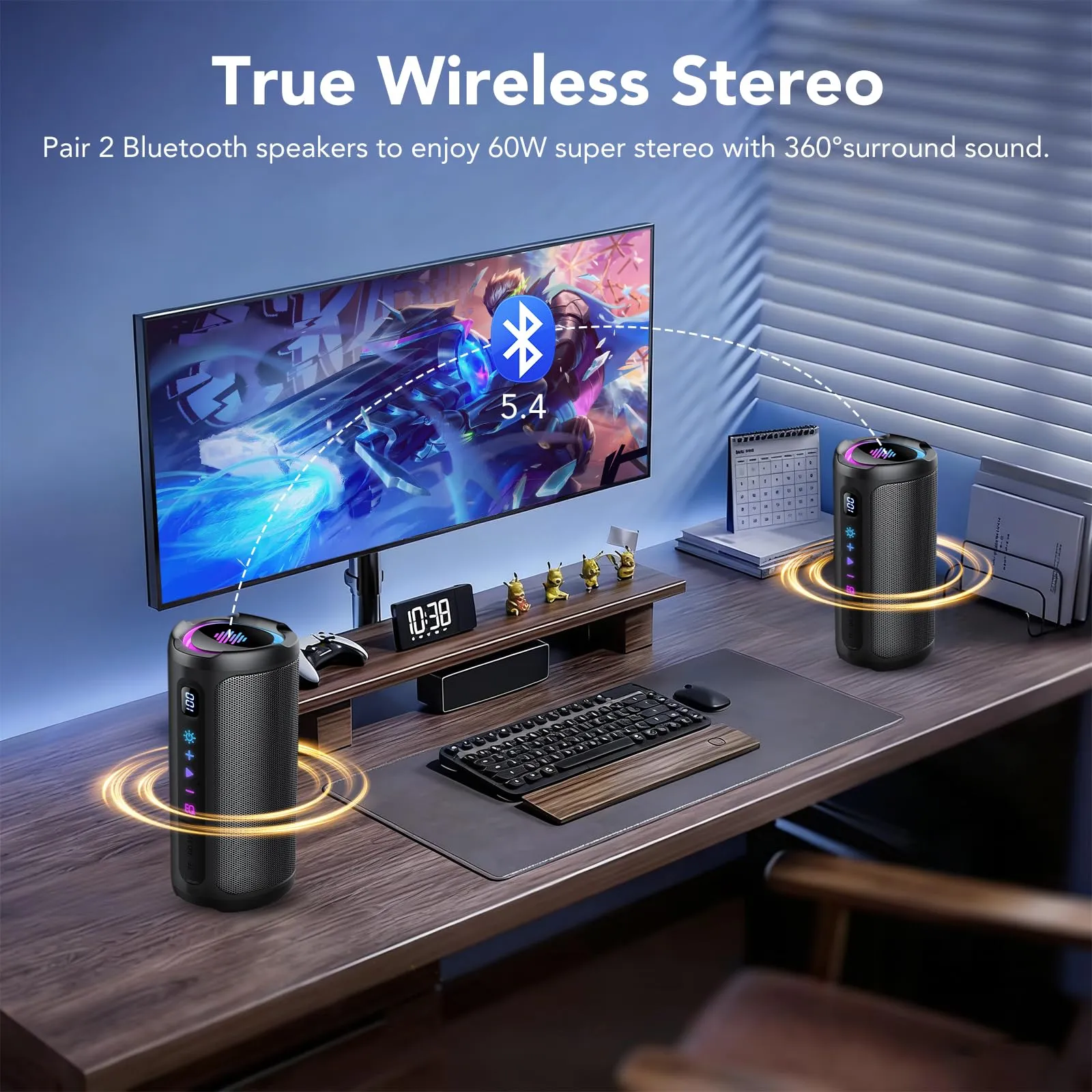 Cassa Bluetooth 5.4 Potente 20W, Doppio Driver Basso, 20H Autonomia, Casse Bluetooth Portatile con 2 EQ Modalità+Display Digitale, 7 RGB, TF, Accoppiamento TWS, Altoparlante Bluetooth da Esterno Feste - immagine 3