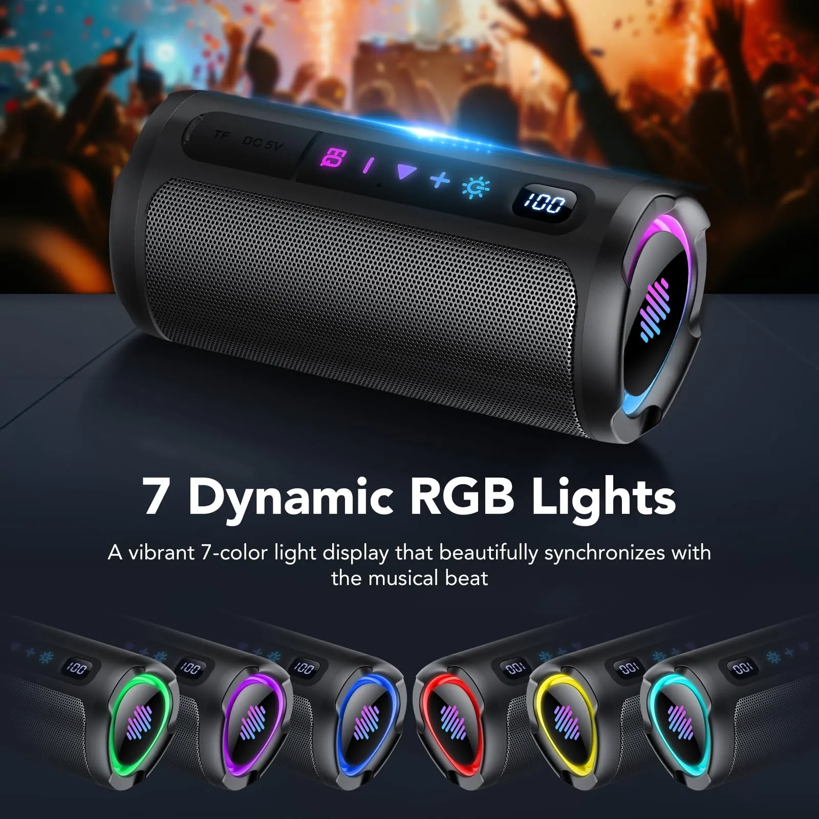 Cassa Bluetooth 5.4 Potente 20W, Doppio Driver Basso, 20H Autonomia, Casse Bluetooth Portatile con 2 EQ Modalità+Display Digitale, 7 RGB, TF, Accoppiamento TWS, Altoparlante Bluetooth da Esterno Feste - immagine 5