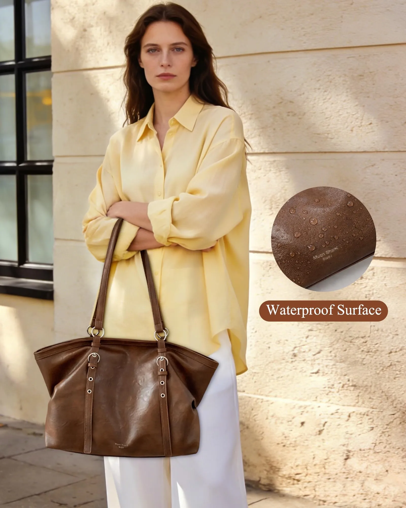 Borsa Donna Grande Spalla Mano Shopper Tote Capiente Marrón - immagine 4