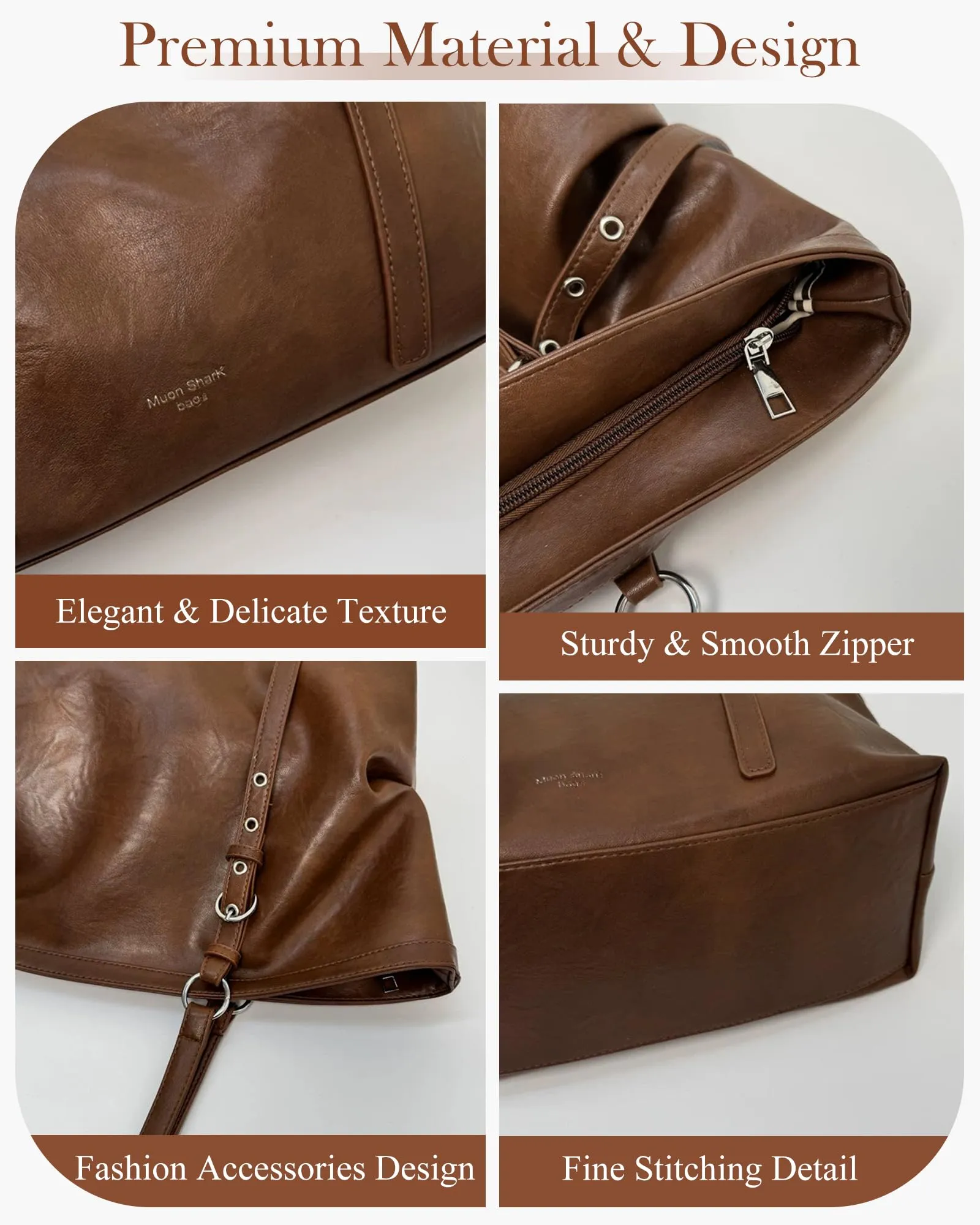 Borsa Donna Grande Spalla Mano Shopper Tote Capiente Marrón - immagine 5