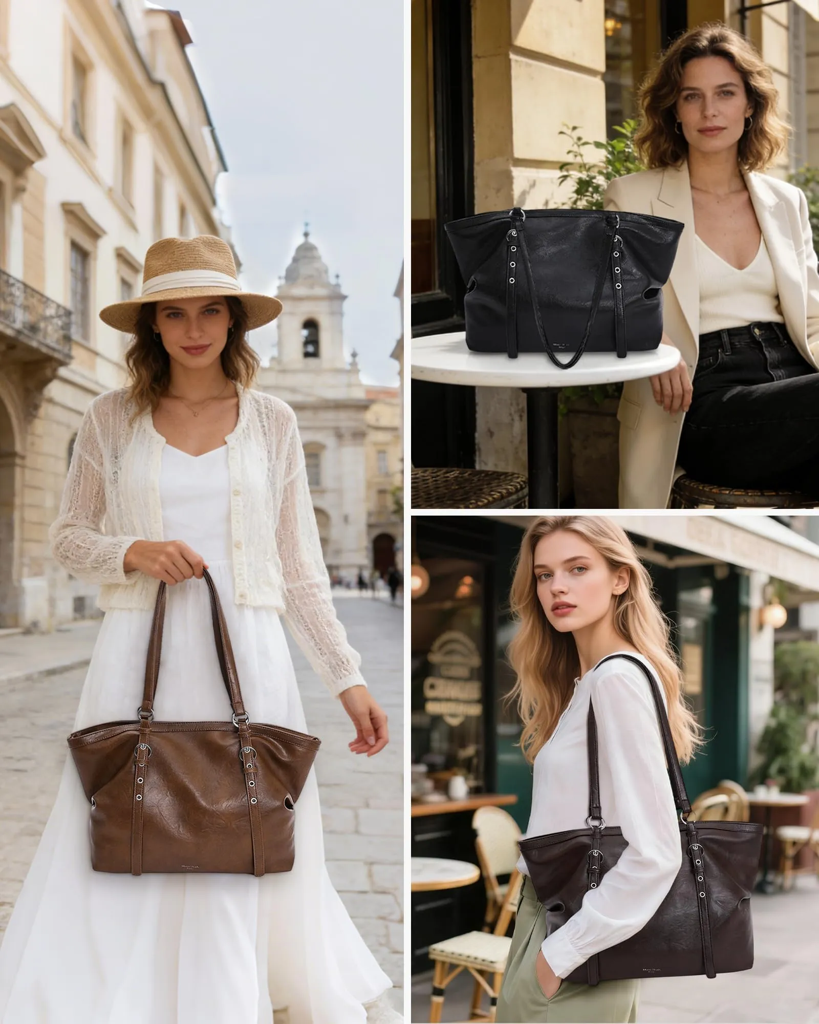 Borsa Donna Grande Spalla Mano Shopper Tote Capiente Marrón - immagine 6