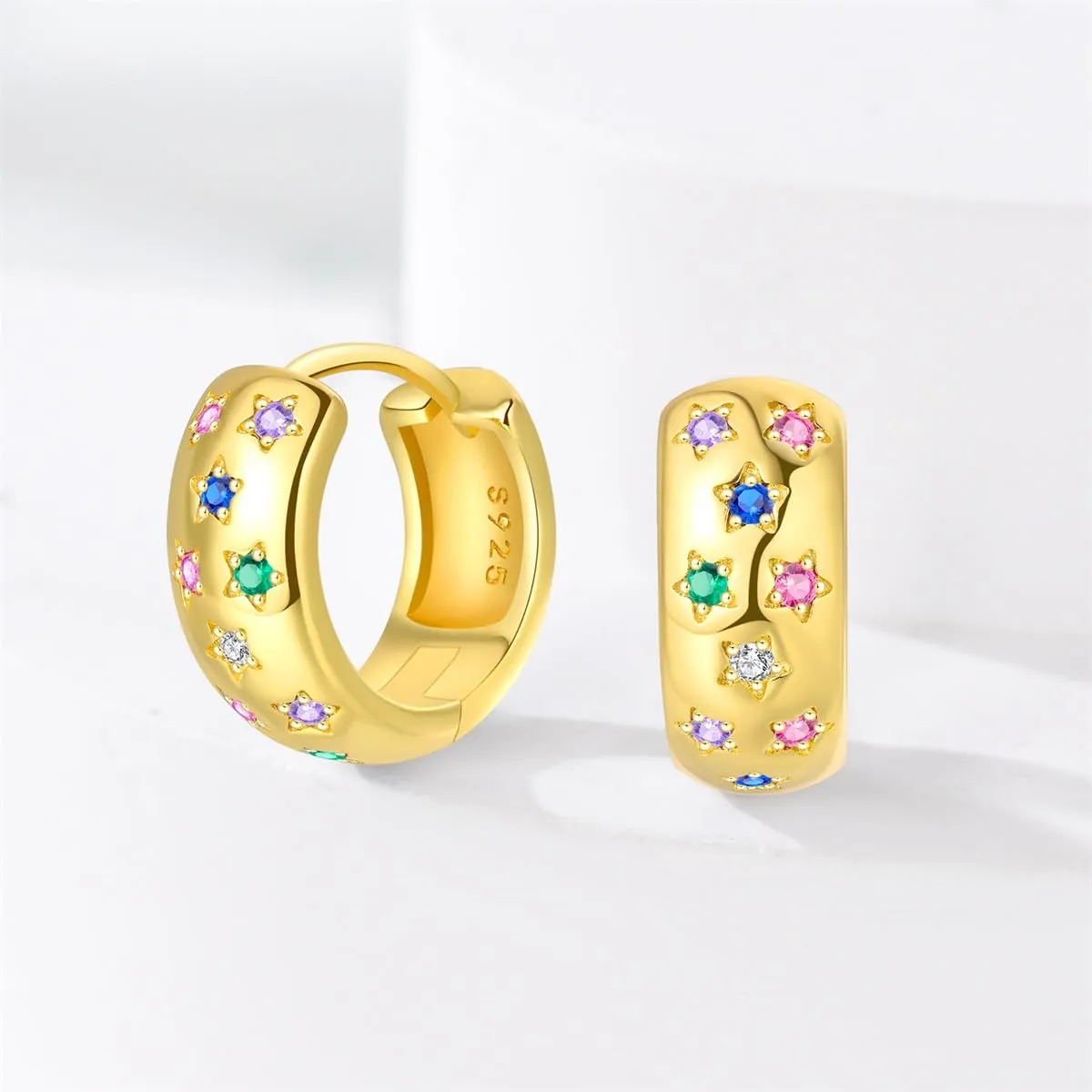 QIKAOLA S925 Orecchini in argento da donna Orecchini a cerchio ipoallergenici Orecchini Huggie con zirconia cubica - immagine 3