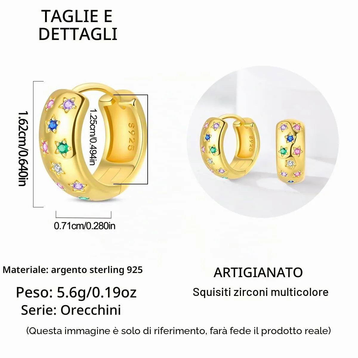 QIKAOLA S925 Orecchini in argento da donna Orecchini a cerchio ipoallergenici Orecchini Huggie con zirconia cubica - immagine 5