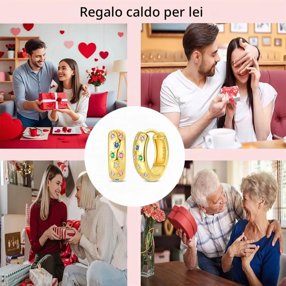 QIKAOLA S925 Orecchini in argento da donna Orecchini a cerchio ipoallergenici Orecchini Huggie con zirconia cubica - immagine 6