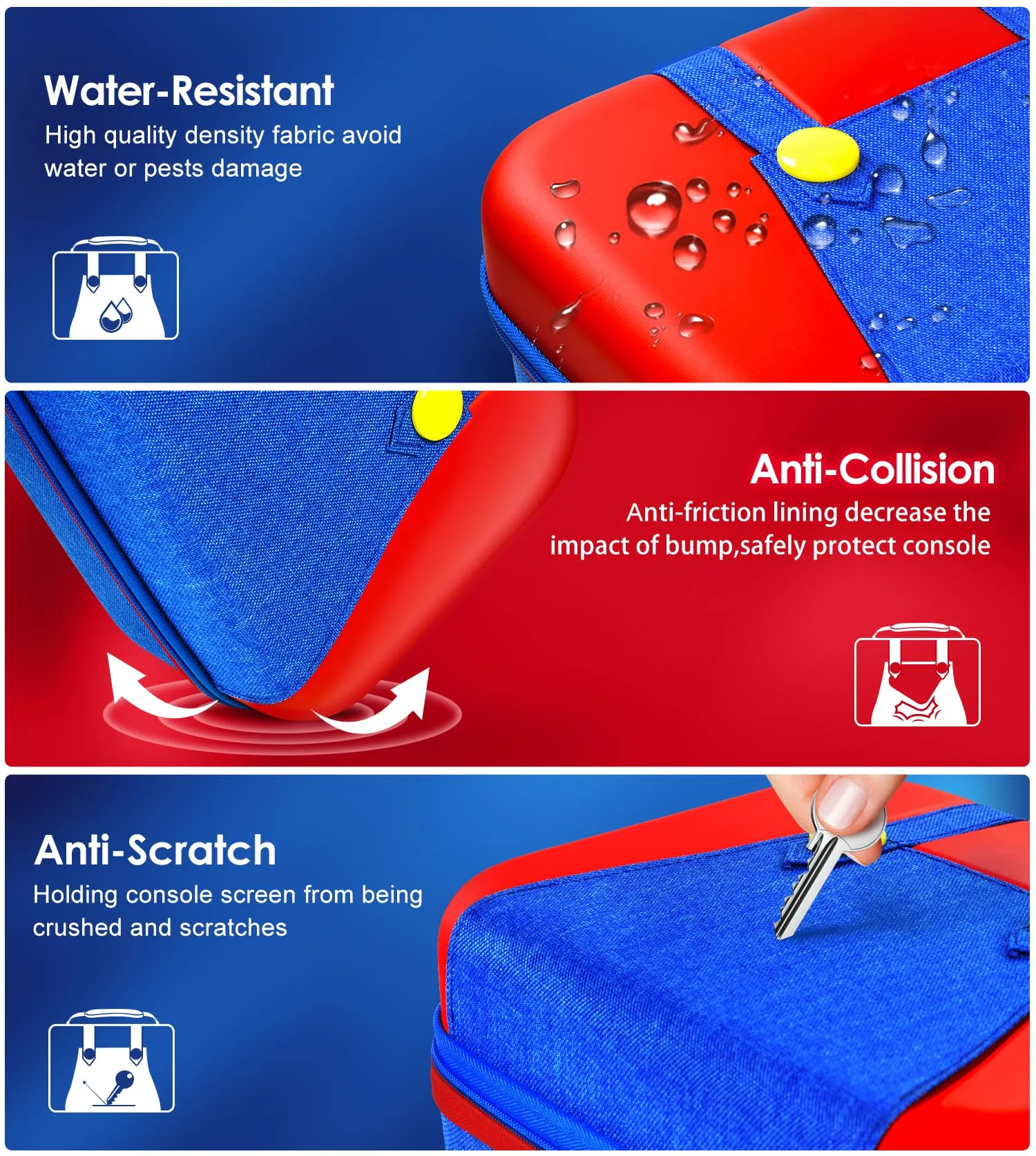 iVoler Custodia di Trasporto compatibile con Nintendo Switch/Nintendo Switch 2, Case da Viaggio Rigido Deluxe per Console Switch e Altri Accessori (Rosso+Blu, Switch 2, Standard) - immagine 2