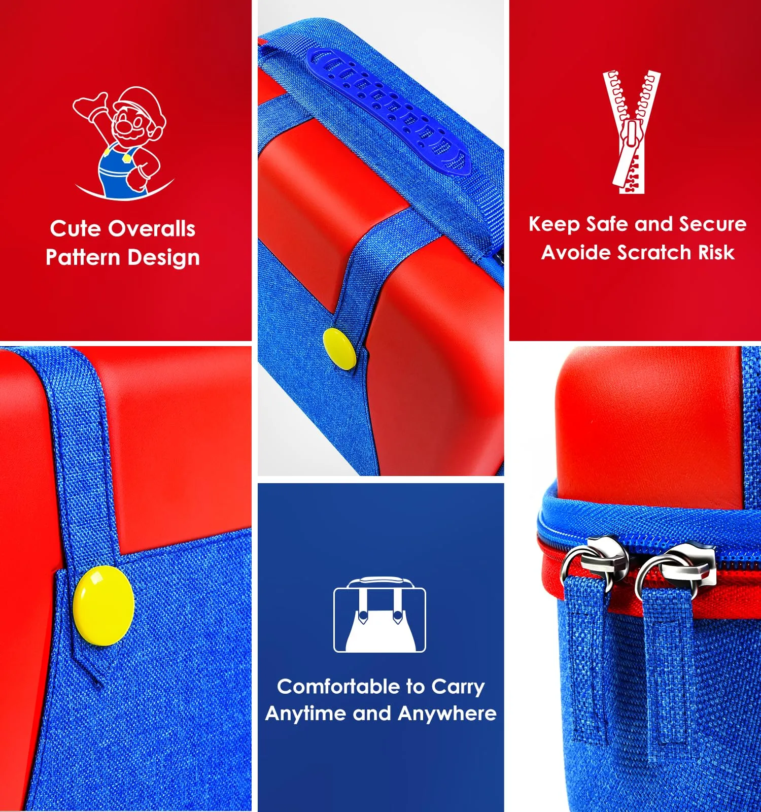 iVoler Custodia di Trasporto compatibile con Nintendo Switch/Nintendo Switch 2, Case da Viaggio Rigido Deluxe per Console Switch e Altri Accessori (Rosso+Blu, Switch 2, Standard) - immagine 4