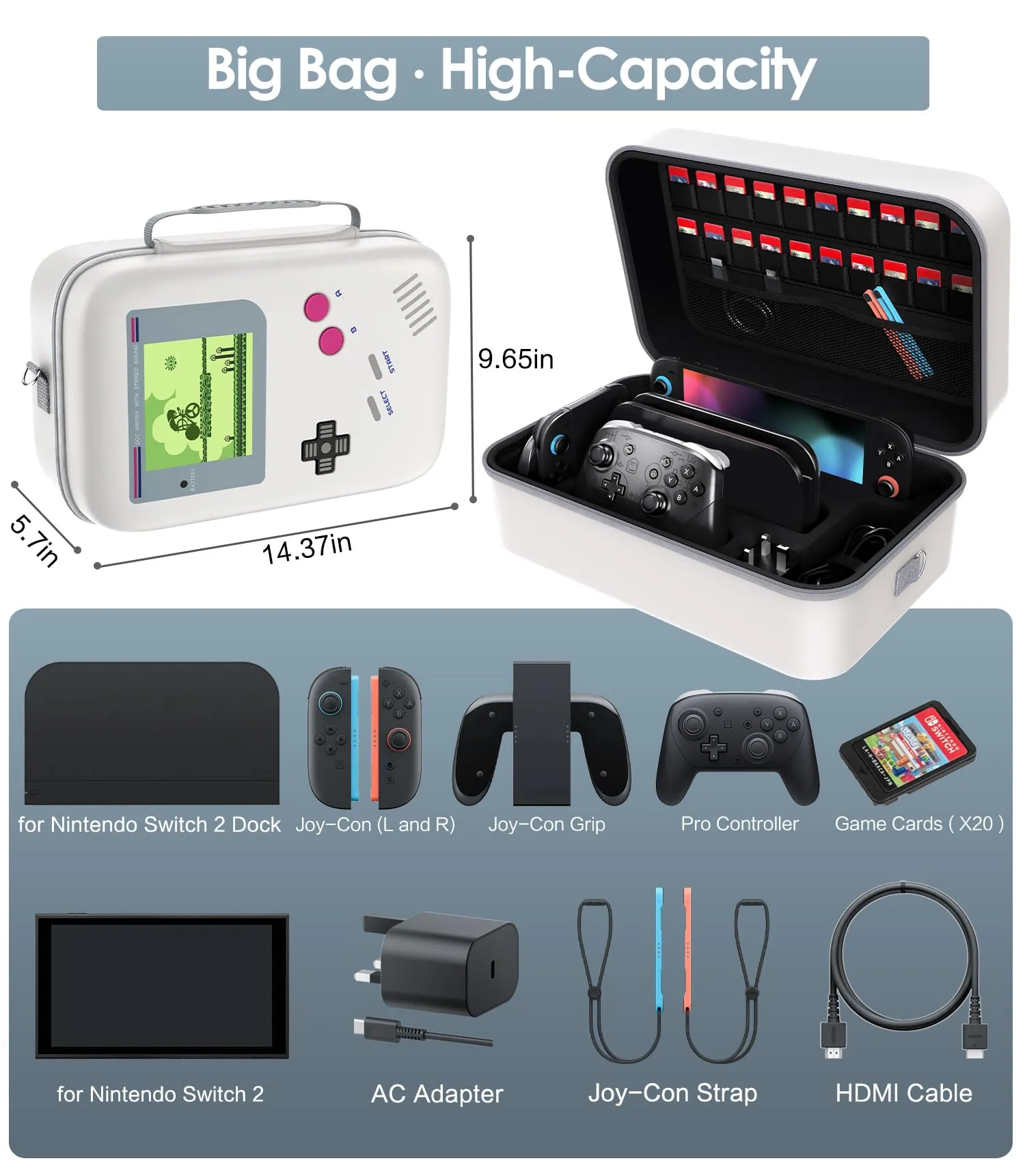 iVoler Custodia di Trasporto compatibile con Nintendo Switch/Nintendo Switch 2, Case da Viaggio Rigido Deluxe per Console Switch e Altri Accessori (RetroShell DMG, Switch 2, Standard) - immagine 3