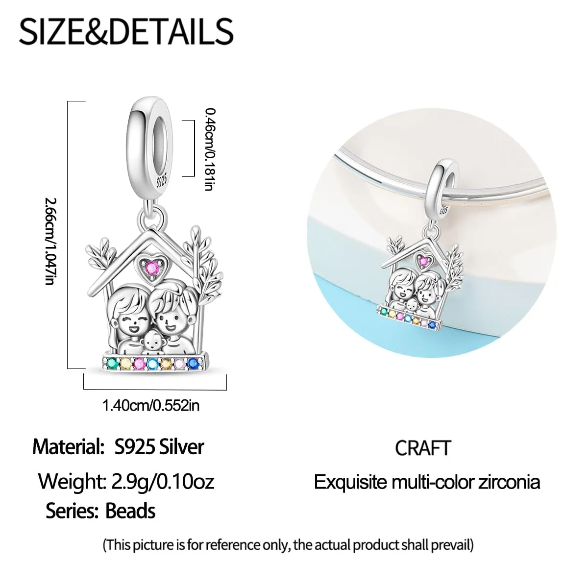 QIKAOLA Ciondolo Bead Charm Perline in argento sterling S925 per bracciali e collane europee per donne - immagine 5