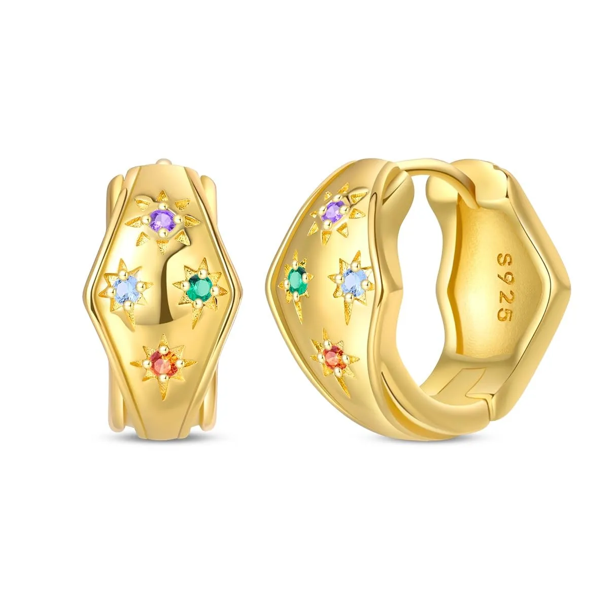 QIKAOLA S925 Orecchini in argento da donna Orecchini a cerchio ipoallergenici Orecchini Huggie con zirconia cubica - immagine 1