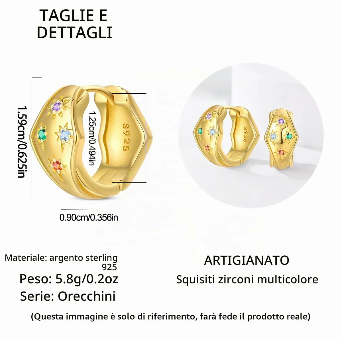 QIKAOLA S925 Orecchini in argento da donna Orecchini a cerchio ipoallergenici Orecchini Huggie con zirconia cubica - immagine 5