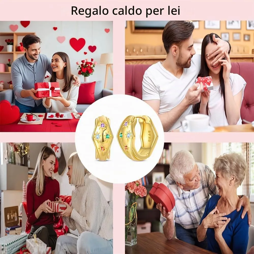 QIKAOLA S925 Orecchini in argento da donna Orecchini a cerchio ipoallergenici Orecchini Huggie con zirconia cubica - immagine 6