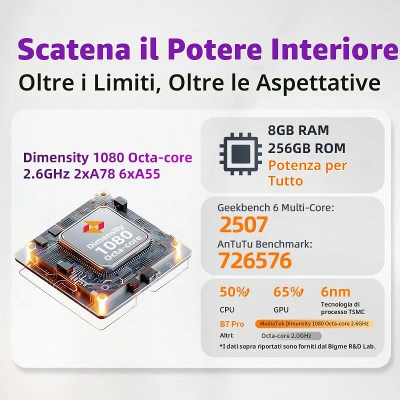 Bigme B7 Pro - Tablet elettronico a colori da 7 pollici con 8+128 GB di memoria e funzione telefono 4G (blu) - immagine 2