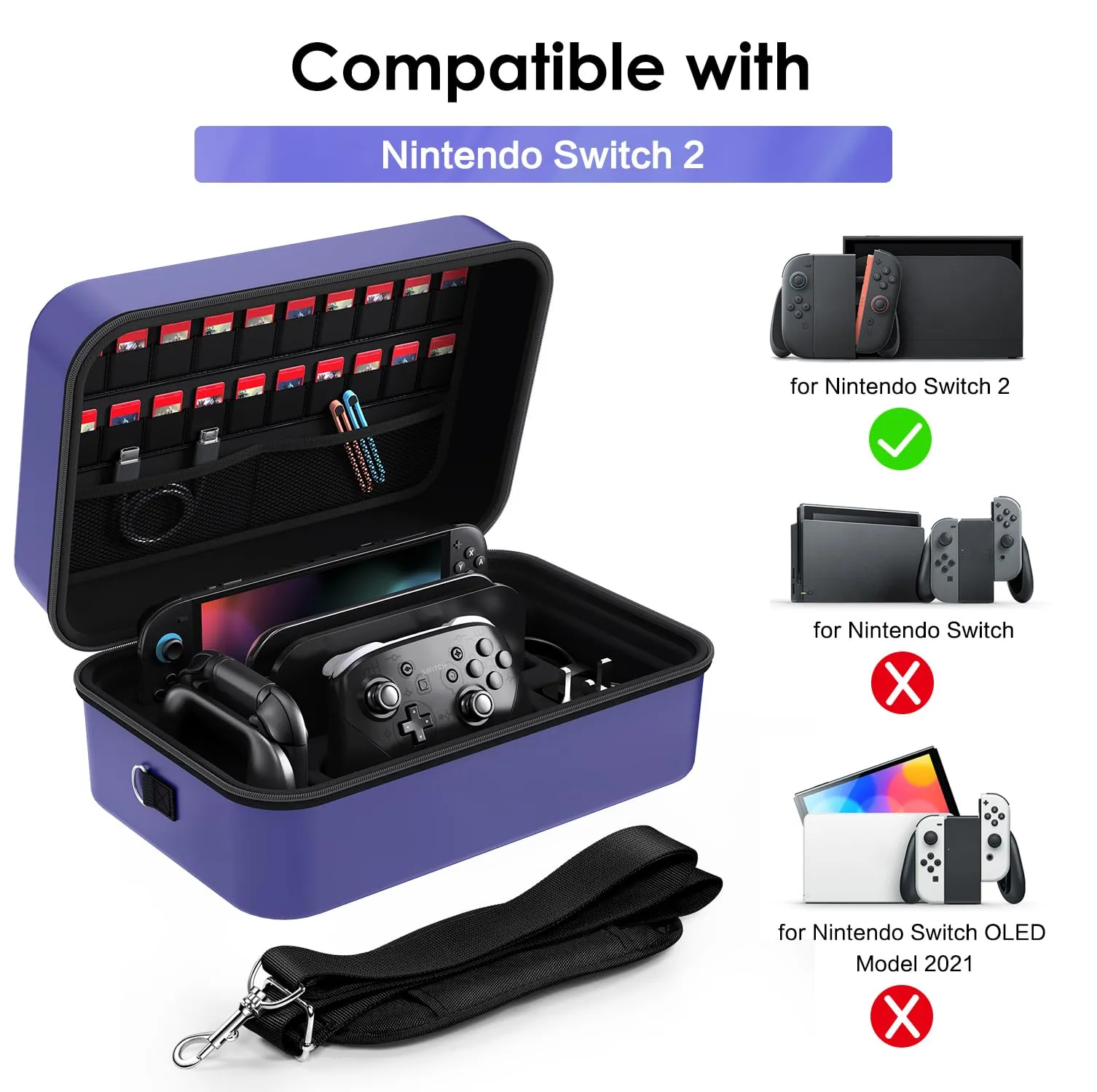 iVoler Custodia di Trasporto compatibile con Nintendo Switch/Nintendo Switch 2, Case da Viaggio Rigido Deluxe per Console Switch e Altri Accessori (Viola, Switch 2, Standard) - immagine 2