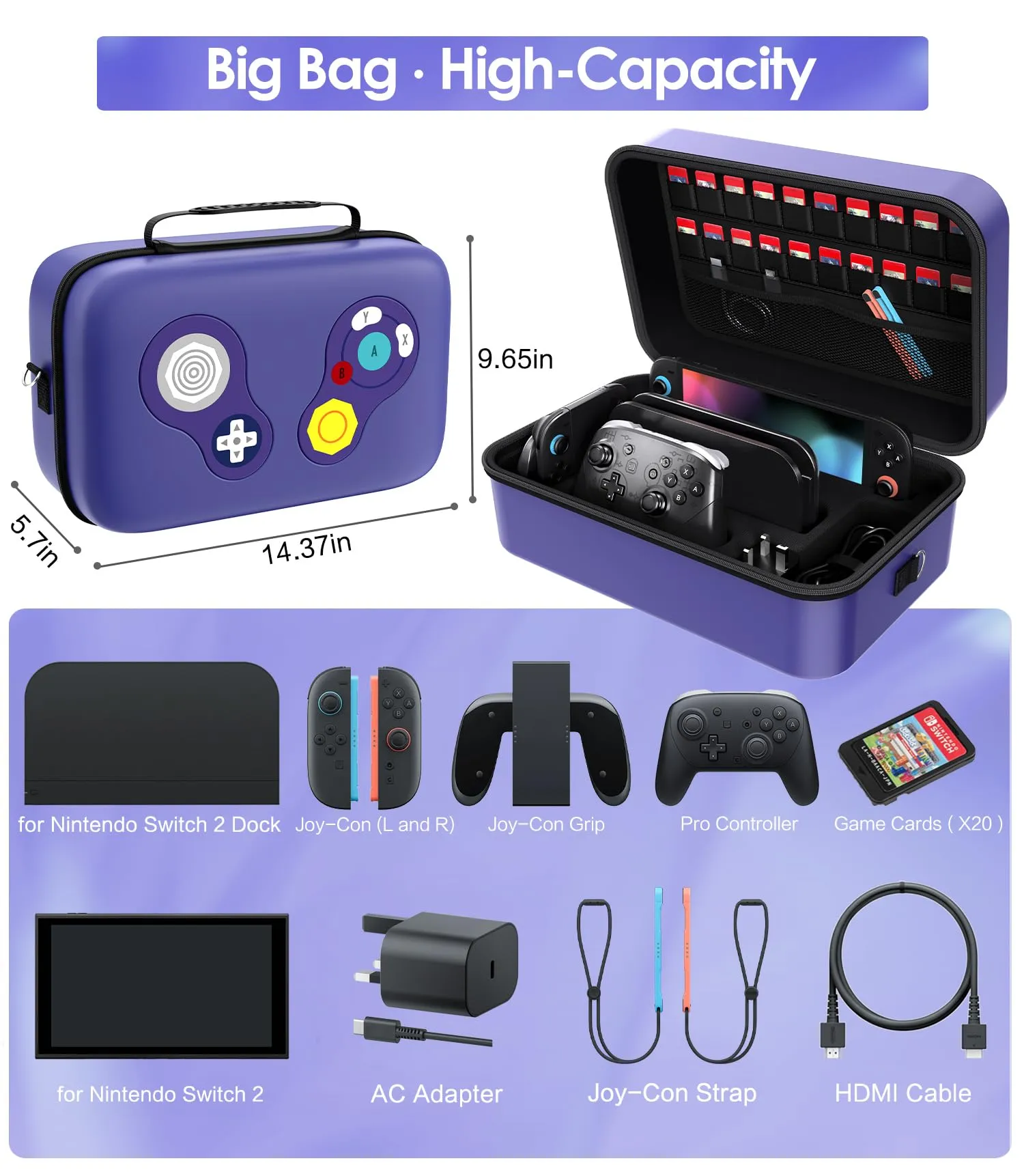 iVoler Custodia di Trasporto compatibile con Nintendo Switch/Nintendo Switch 2, Case da Viaggio Rigido Deluxe per Console Switch e Altri Accessori (Viola, Switch 2, Standard) - immagine 3