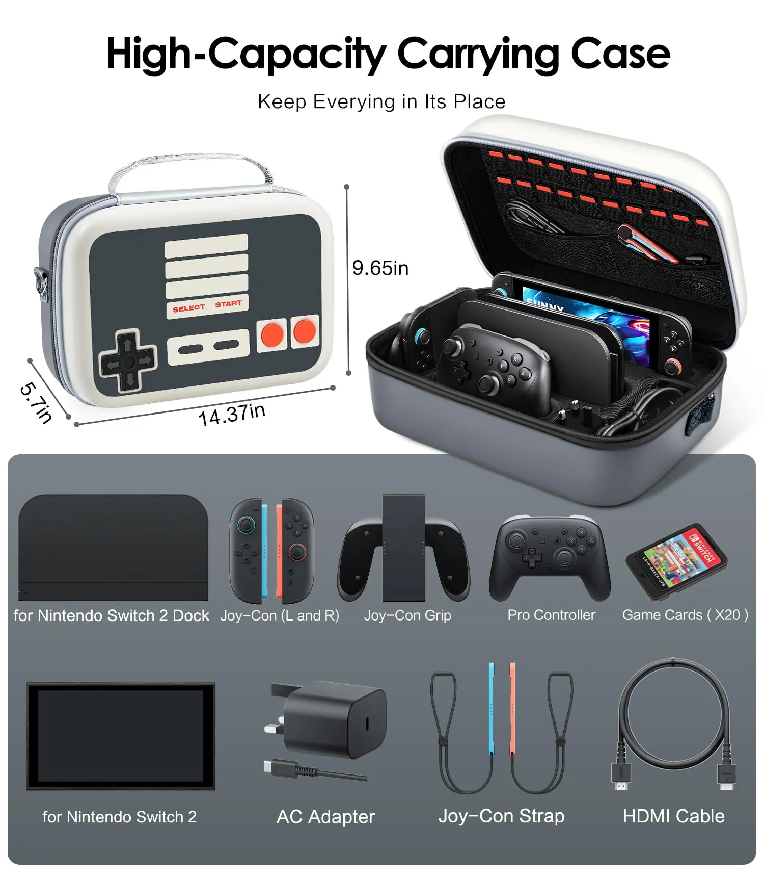 iVoler Custodia di Trasporto compatibile con Nintendo Switch/Nintendo Switch 2, Case da Viaggio Rigido Deluxe per Console Switch e Altri Accessori (RetroShell N3S, Switch 2, Standard) - immagine 7