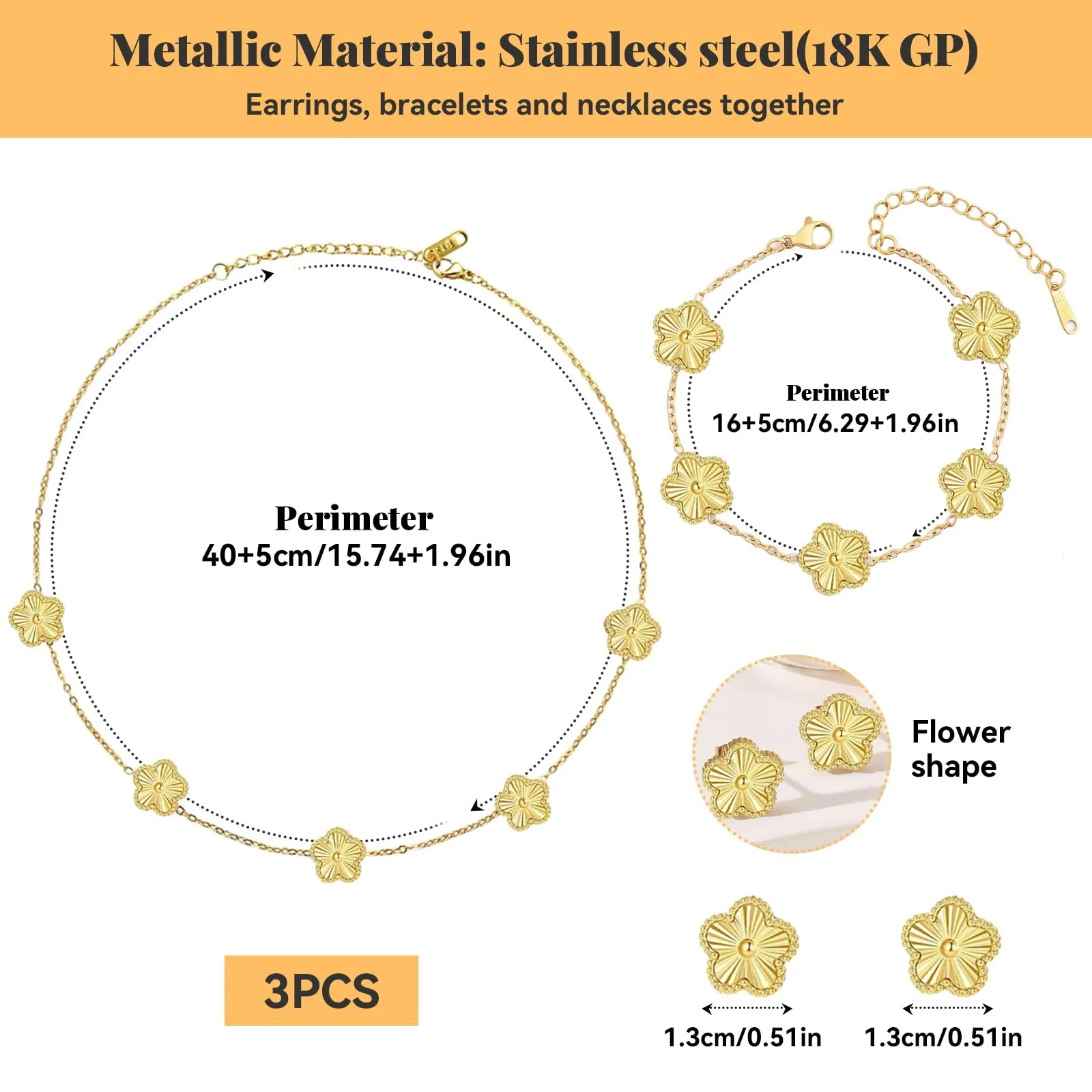 ZHITENG Parure Gioielli Trifoglio a Cinque Foglie, Regolabile Bracciale Trifoglio a Cinque Foglie, Motivo Floreale Collana, set da 3 Pezzi Adatto Come Regalo per Fidanzata, Sposa, Madre (Oro) - immagine 2