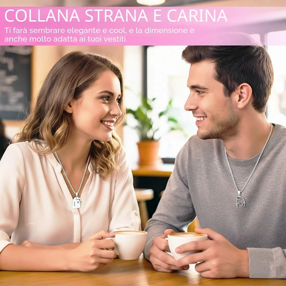 ZUWIJEQ 2 Pcs Collana Hip Hop, Collana Con Ciondolo In Acciaio Inossidabile, Collana Coppia Regalo Gioielli Uomo Donna, Semplice, Collana Amicizia, Accessori Di Abbigliamento,Regalo Per San Valentino - immagine 2
