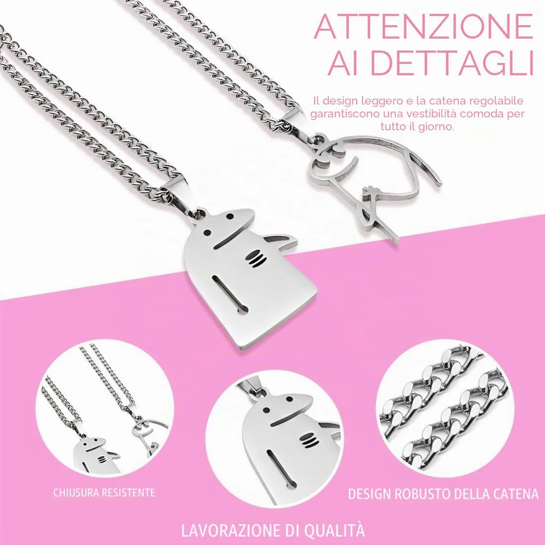ZUWIJEQ 2 Pcs Collana Hip Hop, Collana Con Ciondolo In Acciaio Inossidabile, Collana Coppia Regalo Gioielli Uomo Donna, Semplice, Collana Amicizia, Accessori Di Abbigliamento,Regalo Per San Valentino - immagine 3