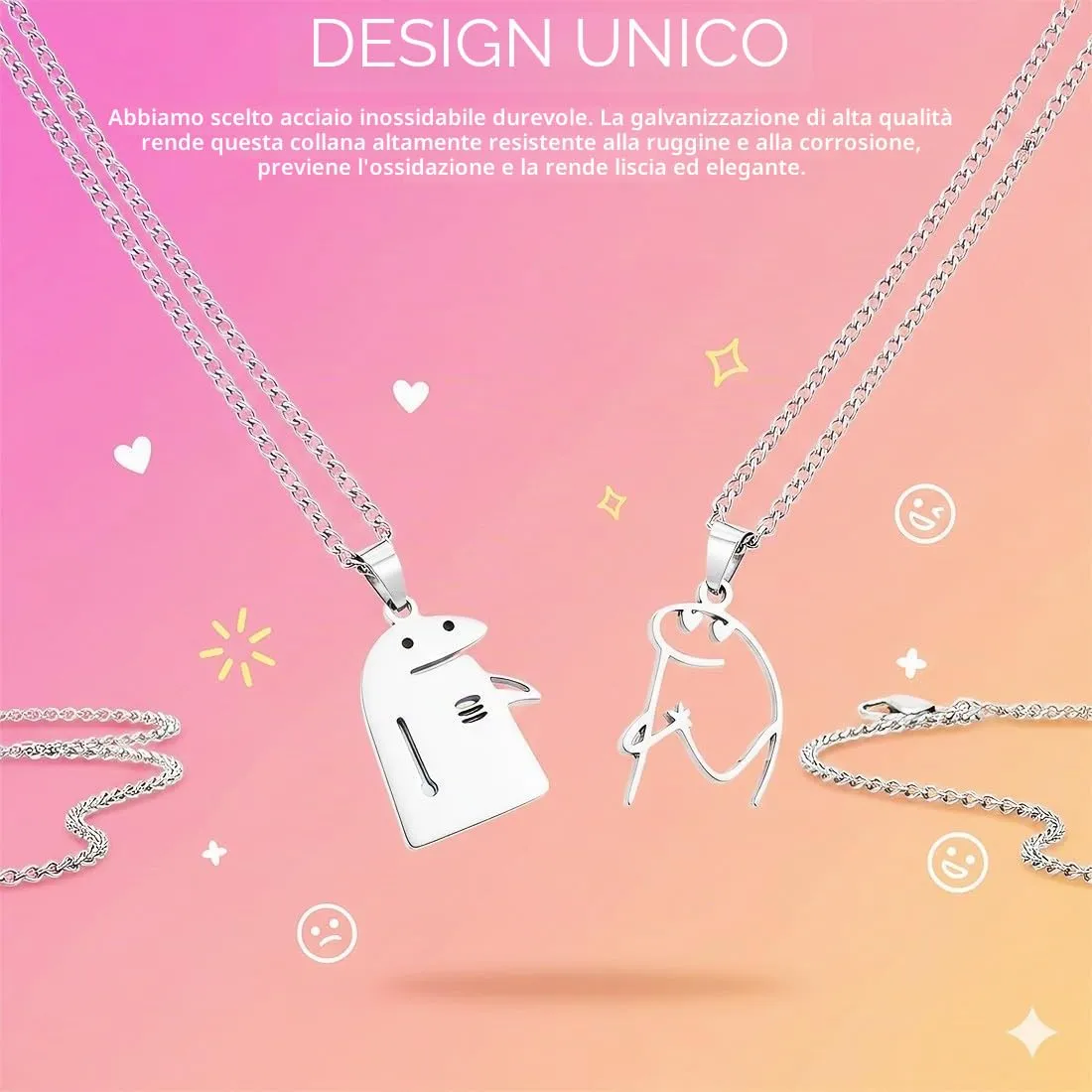 ZUWIJEQ 2 Pcs Collana Hip Hop, Collana Con Ciondolo In Acciaio Inossidabile, Collana Coppia Regalo Gioielli Uomo Donna, Semplice, Collana Amicizia, Accessori Di Abbigliamento,Regalo Per San Valentino - immagine 5