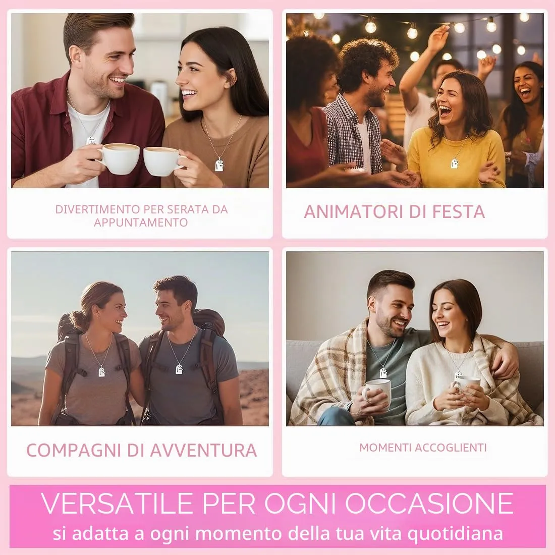 ZUWIJEQ 2 Pcs Collana Hip Hop, Collana Con Ciondolo In Acciaio Inossidabile, Collana Coppia Regalo Gioielli Uomo Donna, Semplice, Collana Amicizia, Accessori Di Abbigliamento,Regalo Per San Valentino - immagine 6