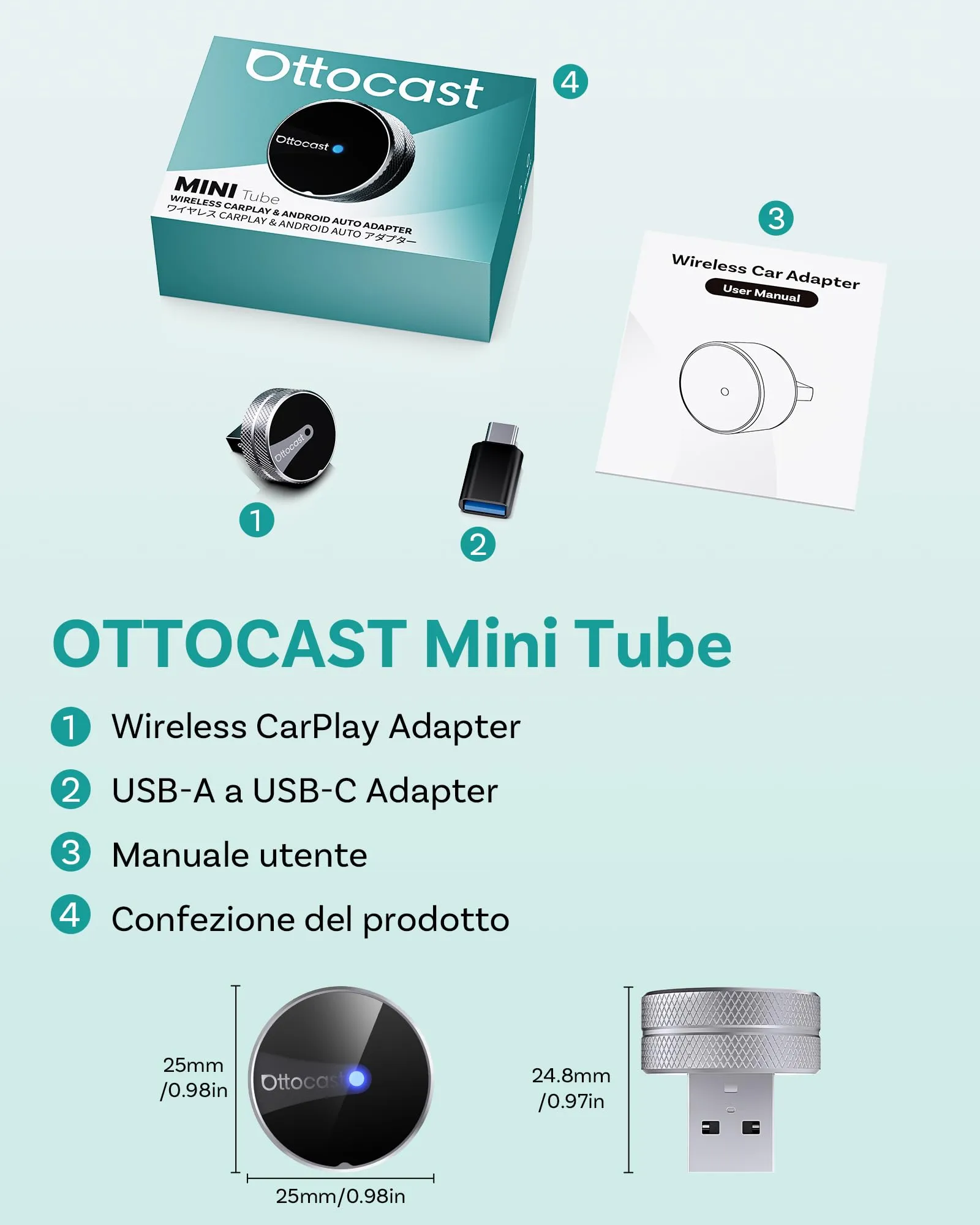 2026 OTTOCAST MINI Cube 3.0 Wireless CarPlay & Android Auto Adapter - immagine 8