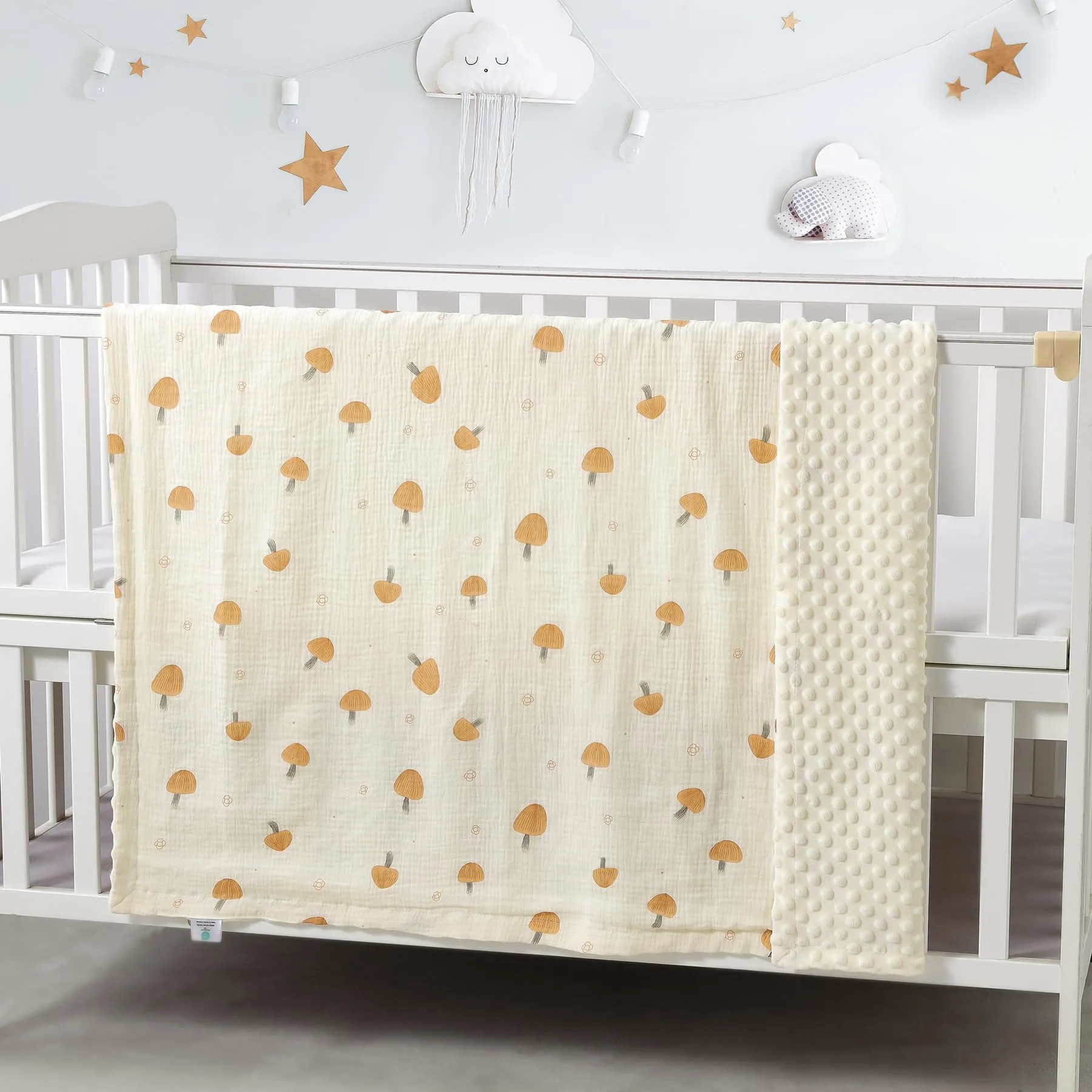 CREVENT 2 pezzi 75 x 100 cm coperta morbida e calda per neonati e bambini piccoli per culla – Nuvola grigia + seta mussola - immagine 3