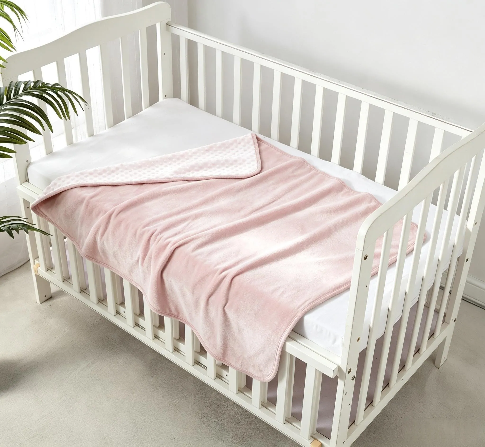 CREVENT Coperta in visone per bambini e bambine, morbido peluche avvolgente per neonati - 75x100 cm (Rosa + Bianco) - immagine 1